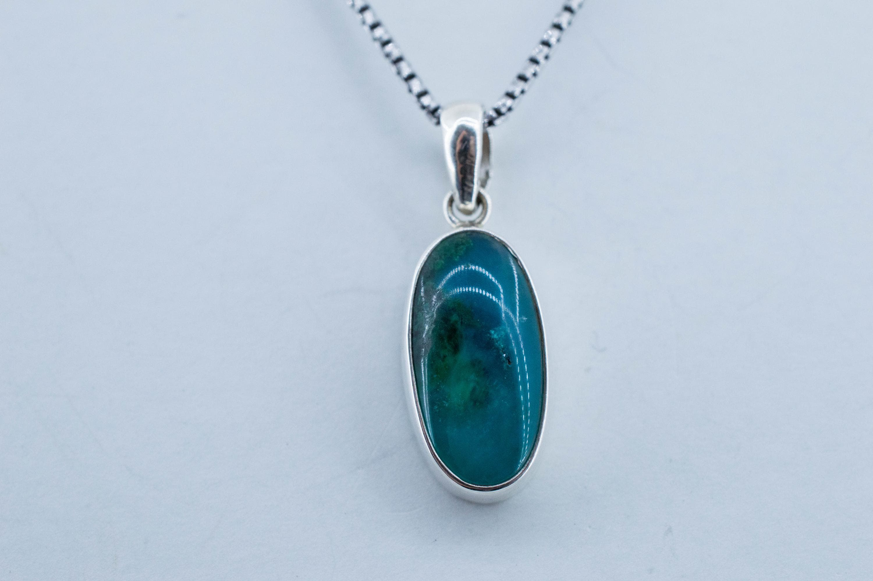 Chrysocolla and Malachite Pendant; Natural Untreated Arizona Inspiration Mine Gem Silica; 17x10mm