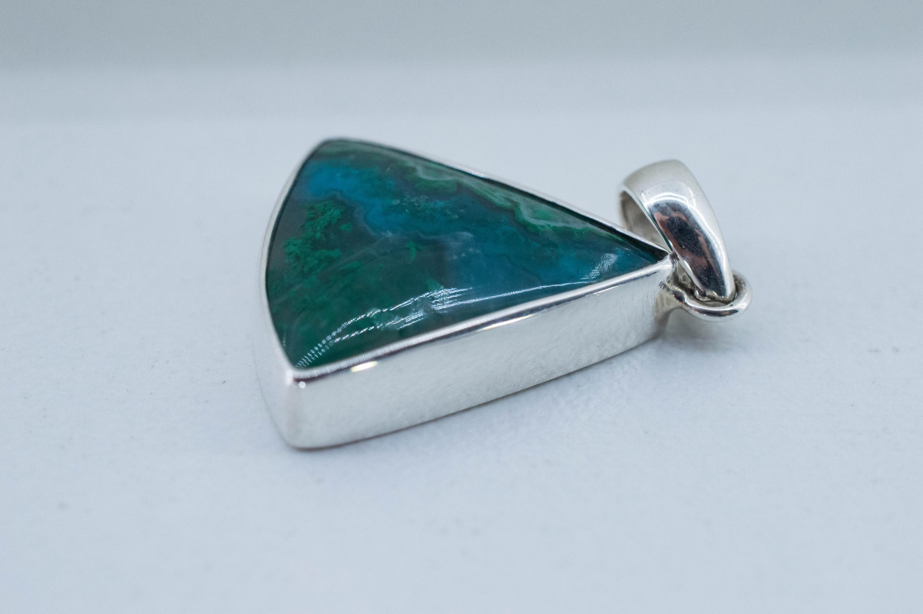 Chrysocolla and Malachite Pendant; Natural Untreated Arizona Inspiration Mine Gem Silica; 17x18mm