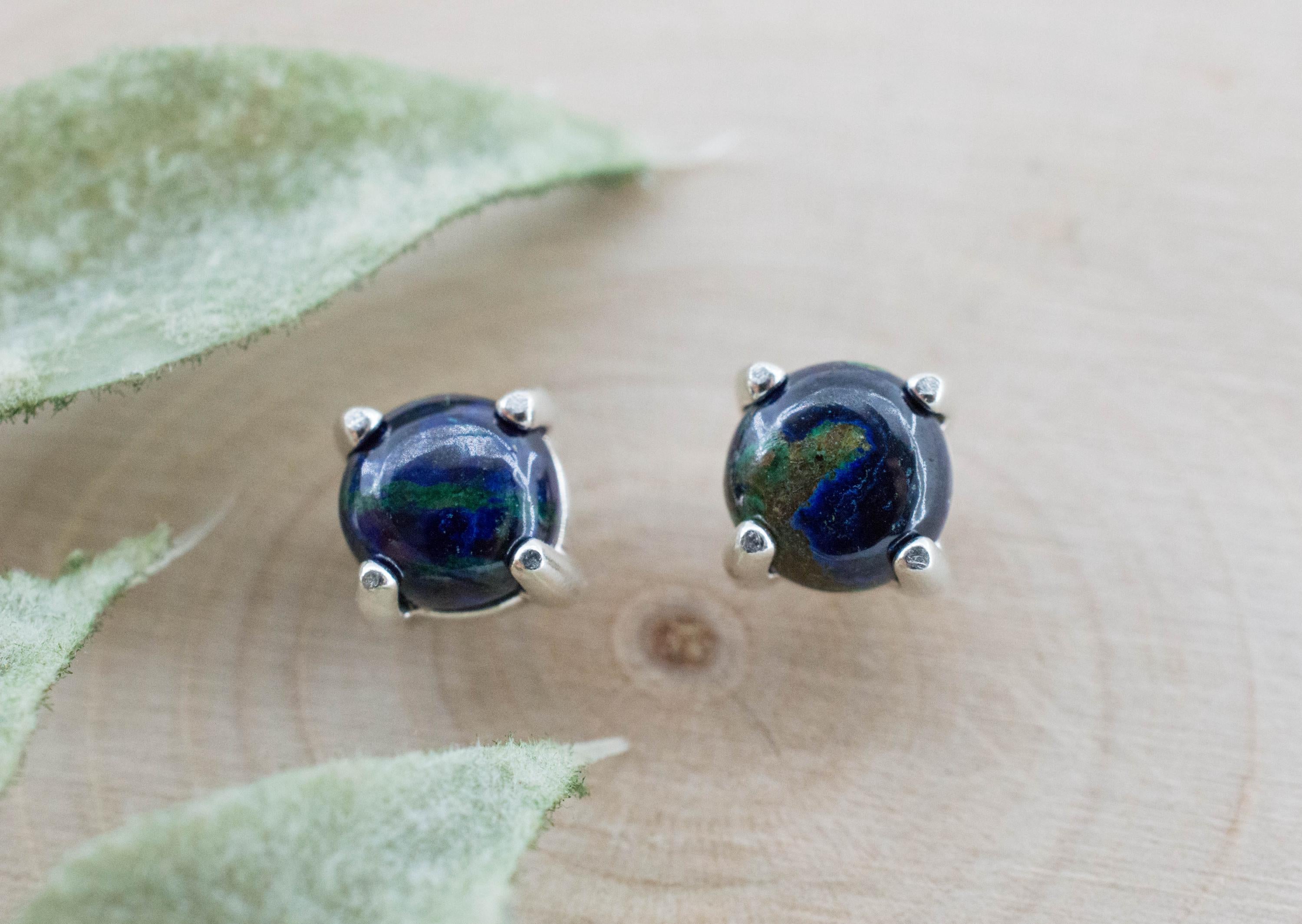Azurite Malachite Earrings; Natural Untreated Arizona Azurmalachite; 1.785cts