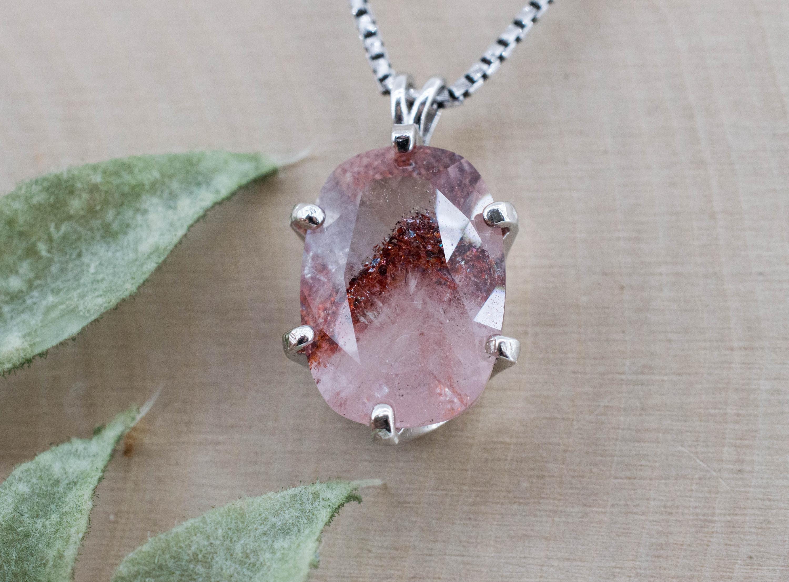 Hematite Quartz Pendant; Natural Untreated Tanzanian Fire and Ice Quartz; 8.735cts