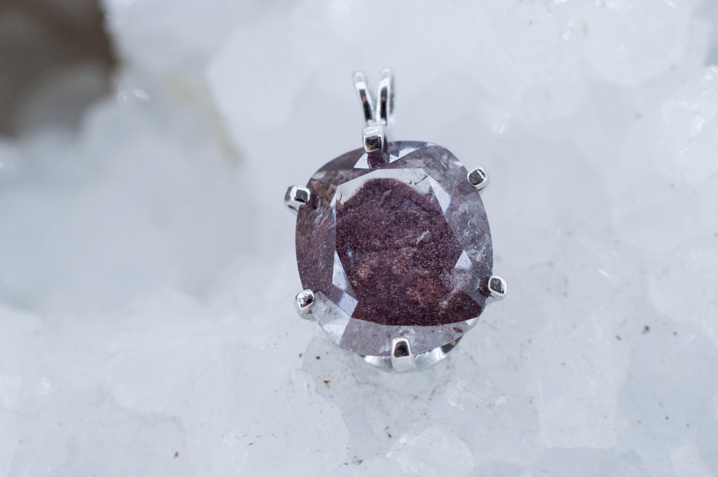 Hematite Quartz Pendant; Natural Untreated India Sunset Phantom Quartz; 9.100cts