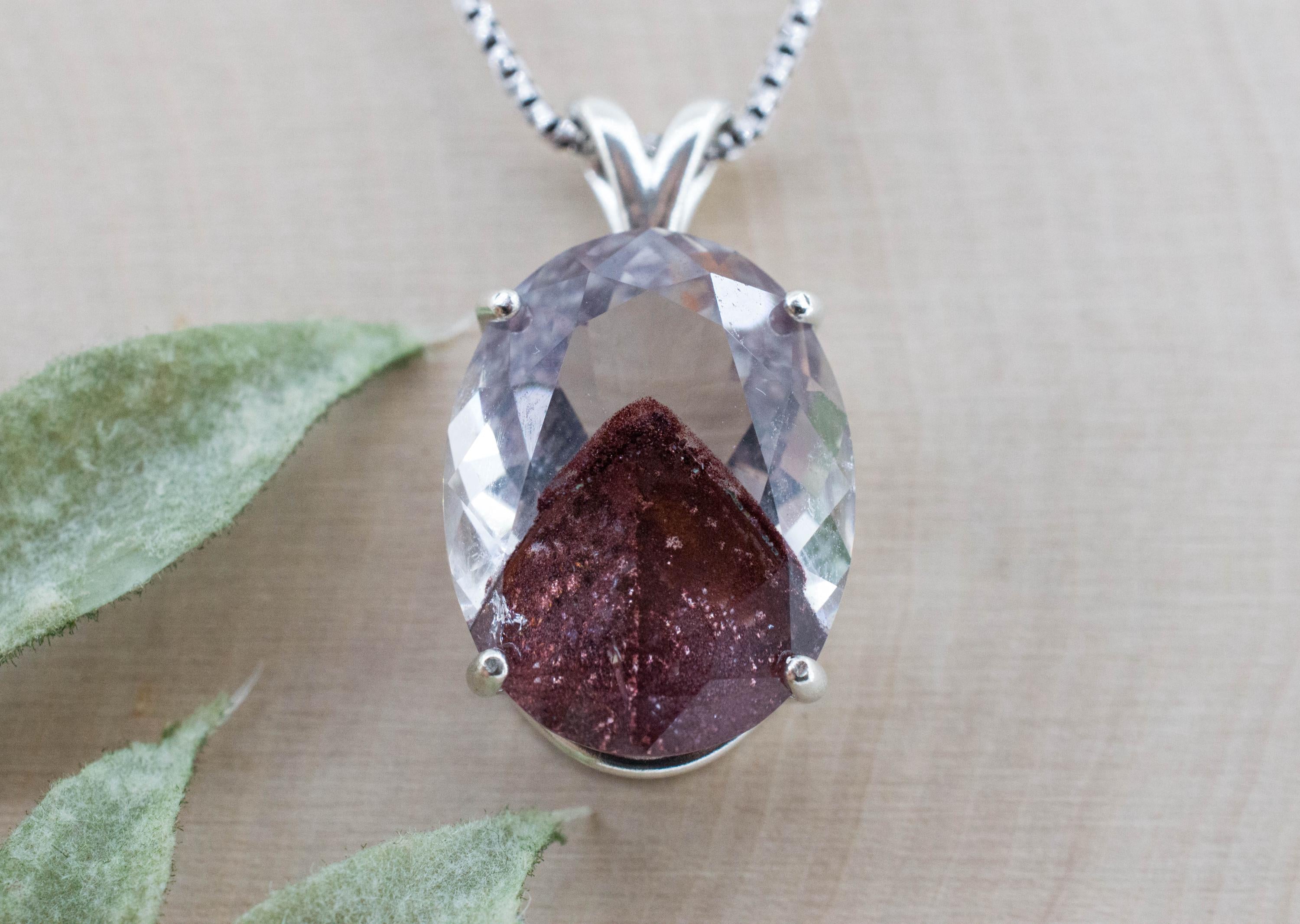 Hematite Quartz Pendant; Natural Untreated India Sunset Phantom Quartz; 19.430cts