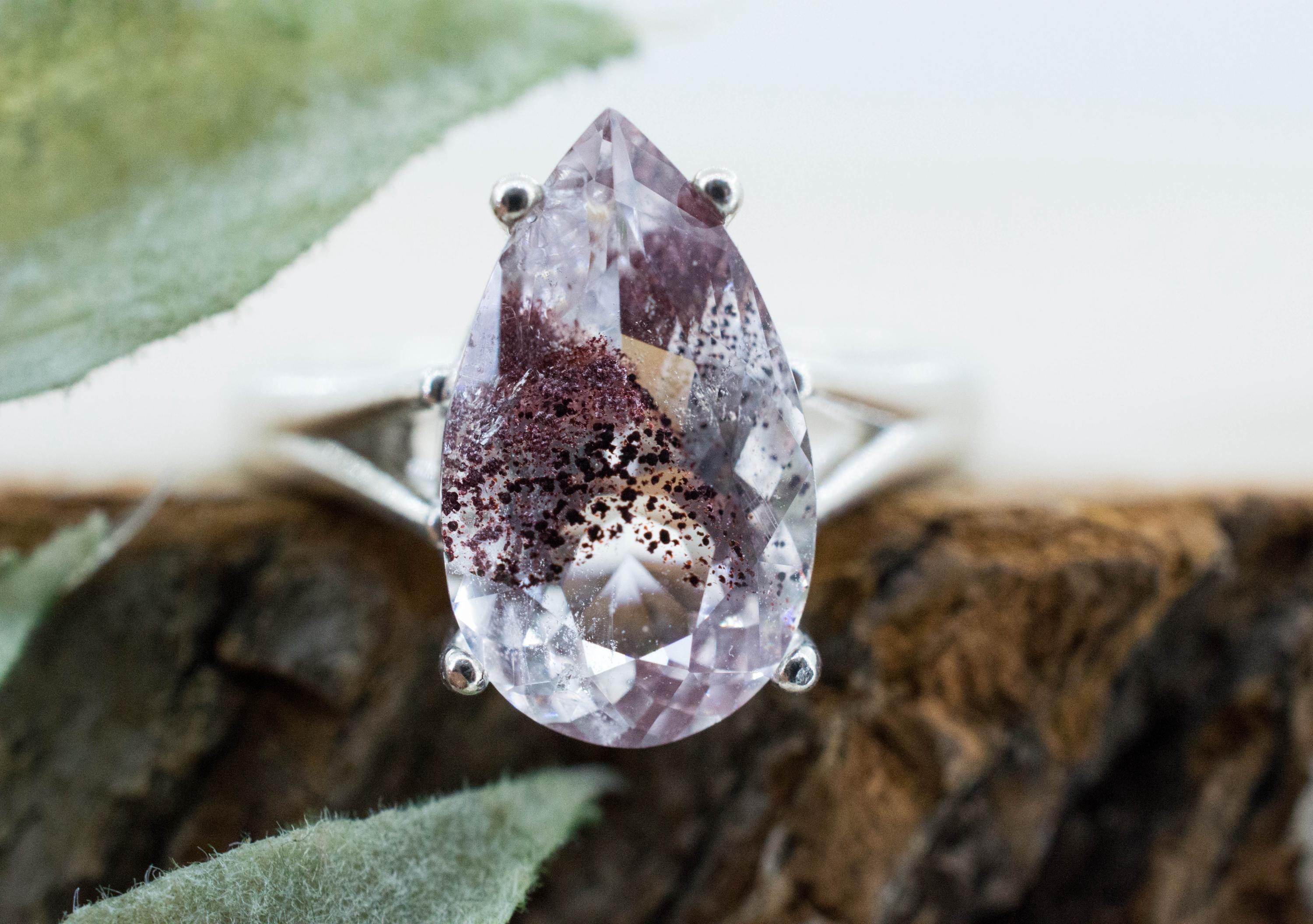 Hematite Quartz Ring; Natural Untreated India Sunset Phantom Quartz; 3.320cts