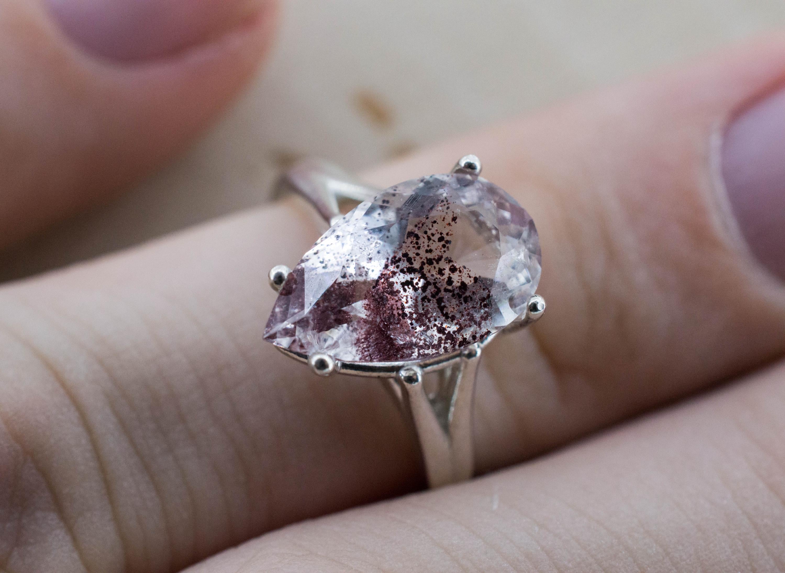 Hematite Quartz Ring; Natural Untreated India Sunset Phantom Quartz; 3.320cts
