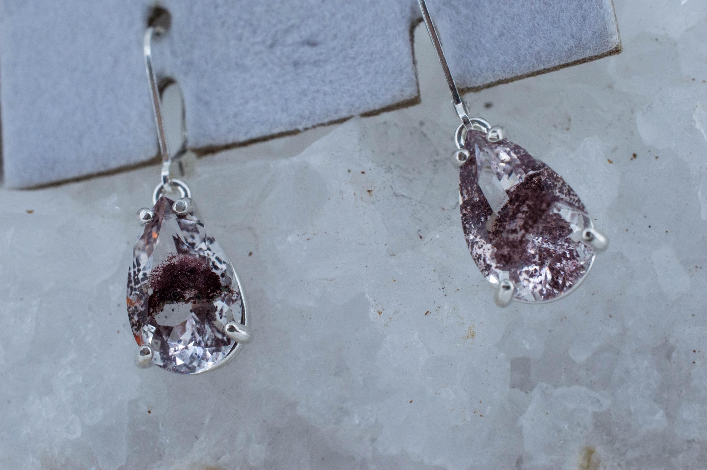 Hematite in Quartz Earrings; Natural Untreated India Sunset Phantom Quartz; 9.100cts