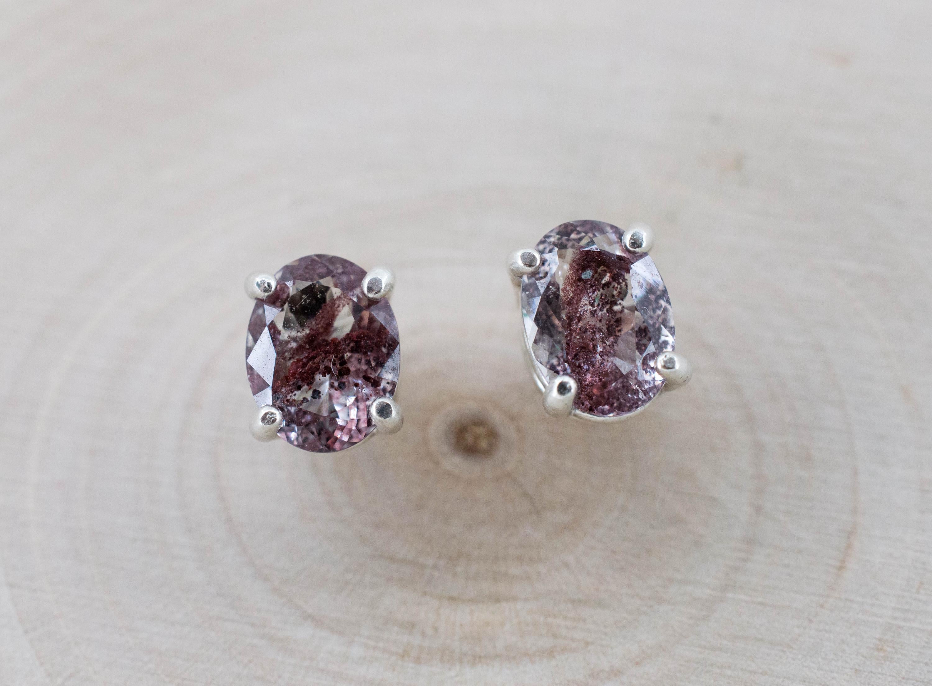 Hematite Quartz Earrings; Natural Untreated India Sunset Phantom Quartz; 1.770cts