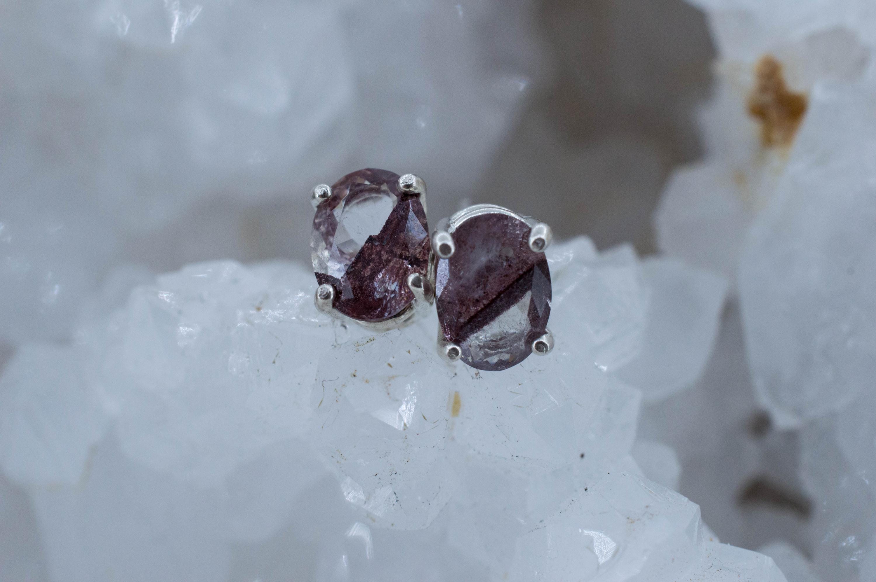 Hematite Quartz Earrings; Natural Untreated India Sunset Phantom Quartz; 2.020cts