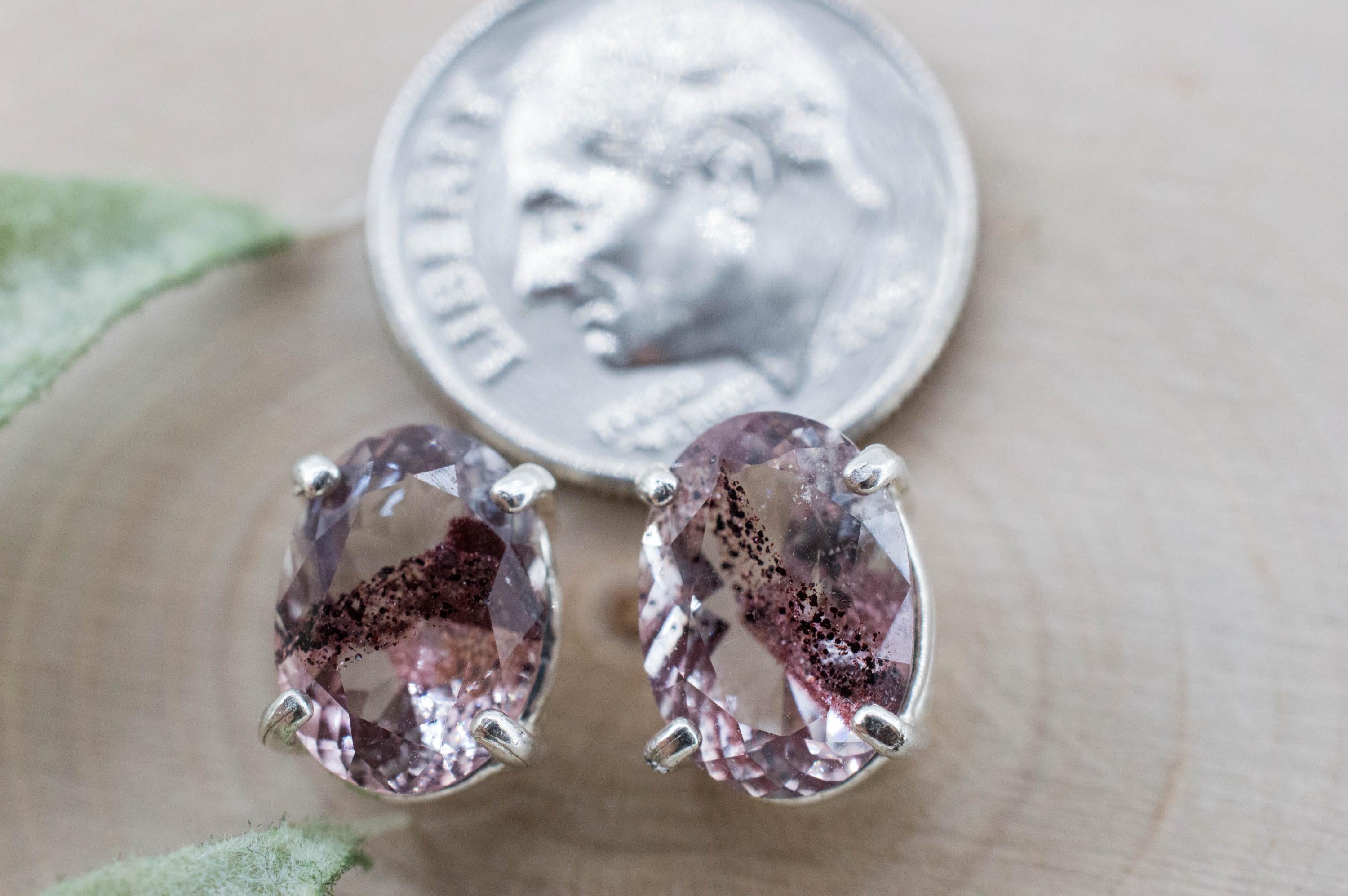 Hematite Quartz Earrings; Natural Untreated India Sunset Phantom Quartz; 4.100cts