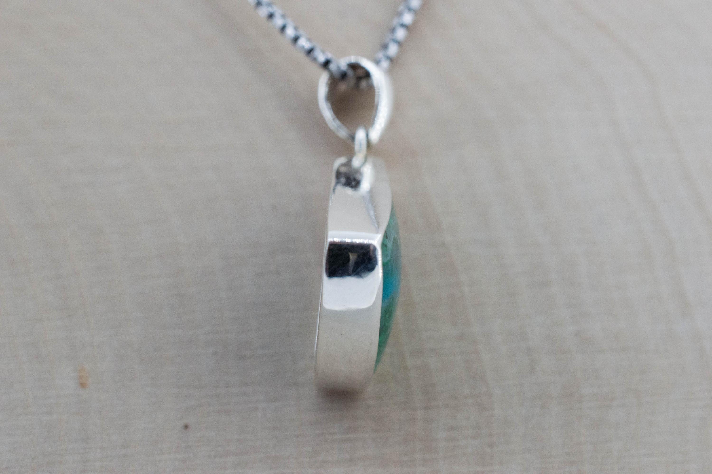 Chrysocolla and Malachite Pendant; Natural Untreated Arizona Inspiration Mine Gem Silica; 17x18mm