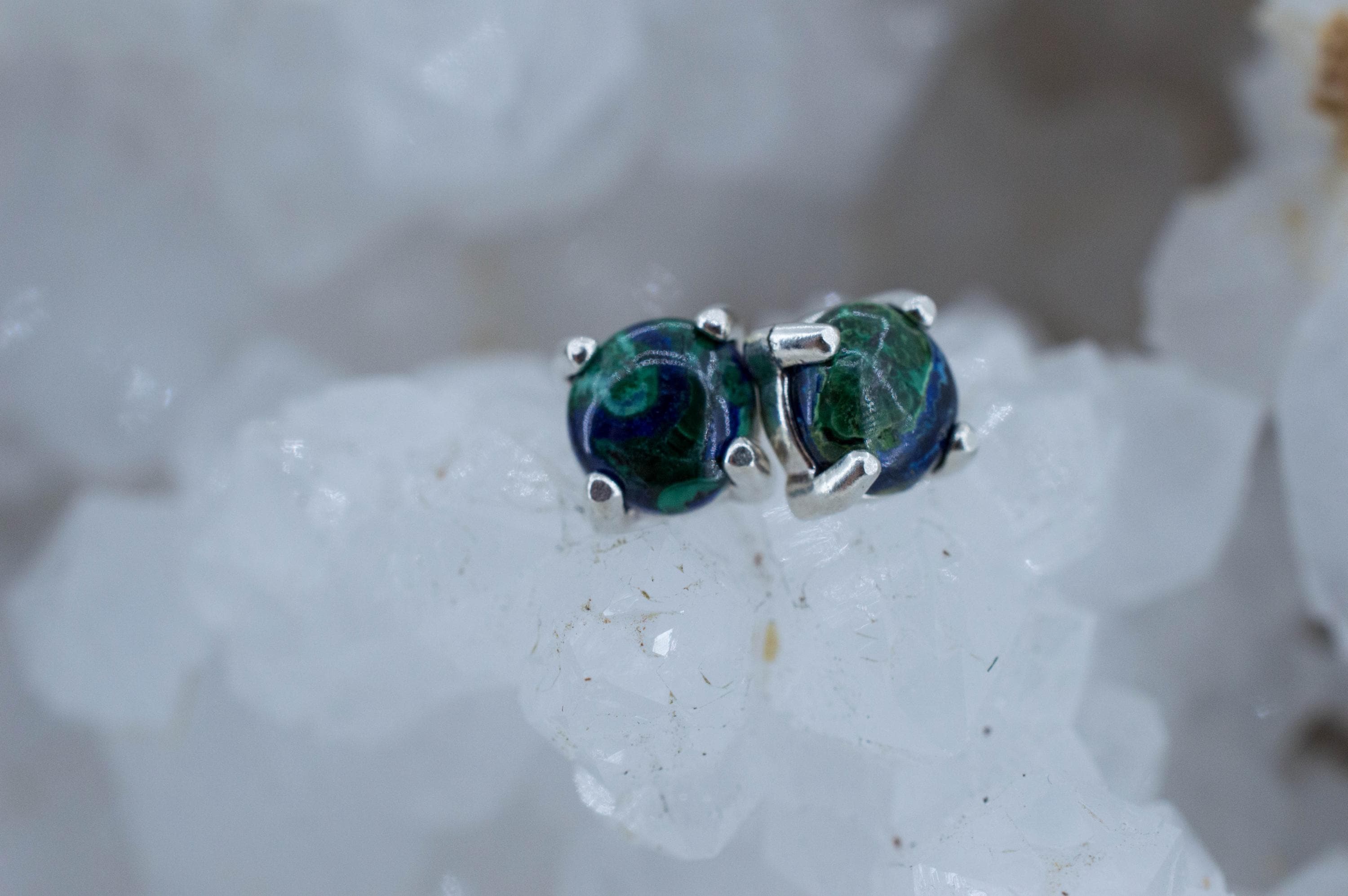 Azurite Malachite Earrings; Natural Untreated Arizona Azurmalachite; 1.585cts