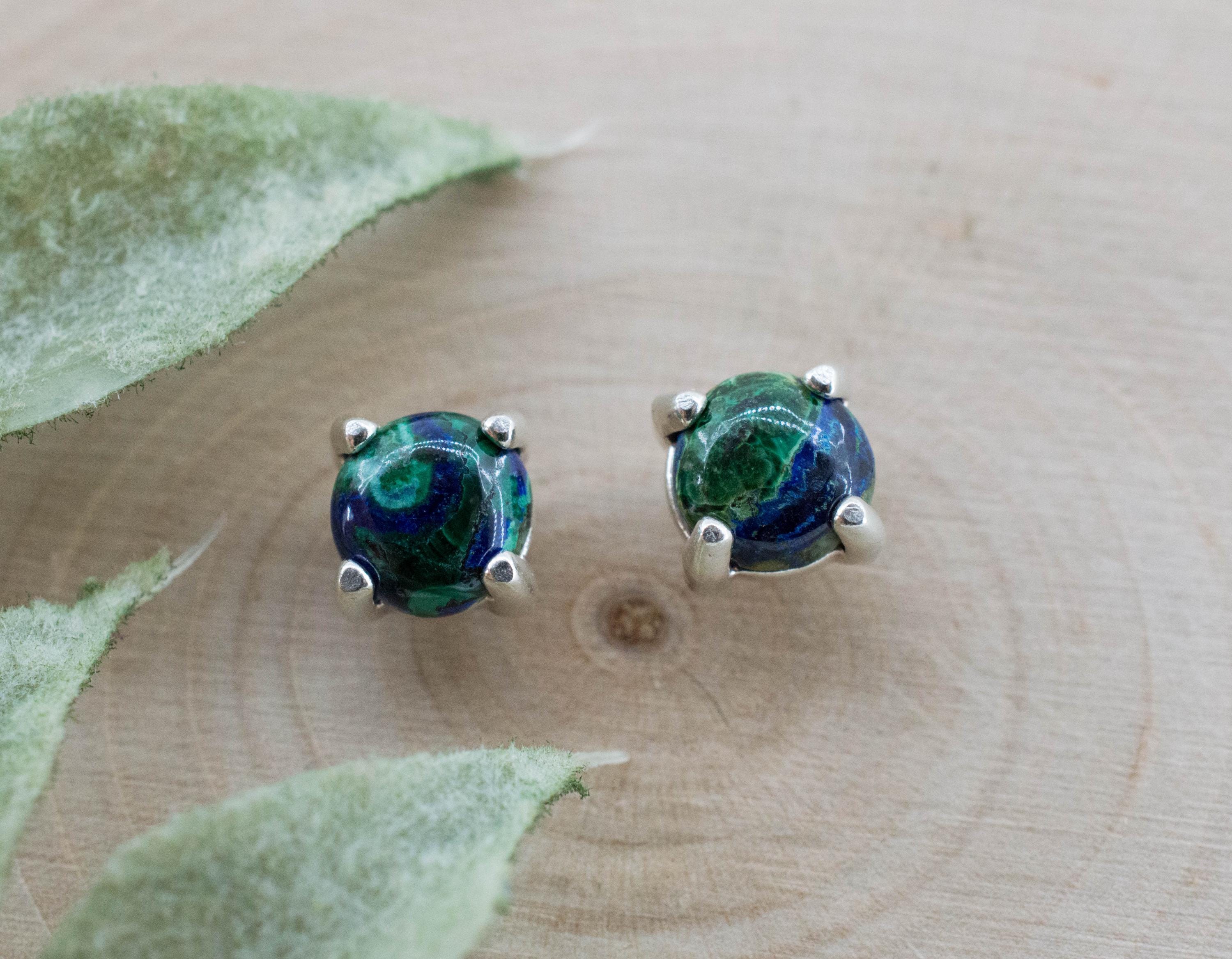 Azurite Malachite Earrings; Natural Untreated Arizona Azurmalachite; 1.585cts