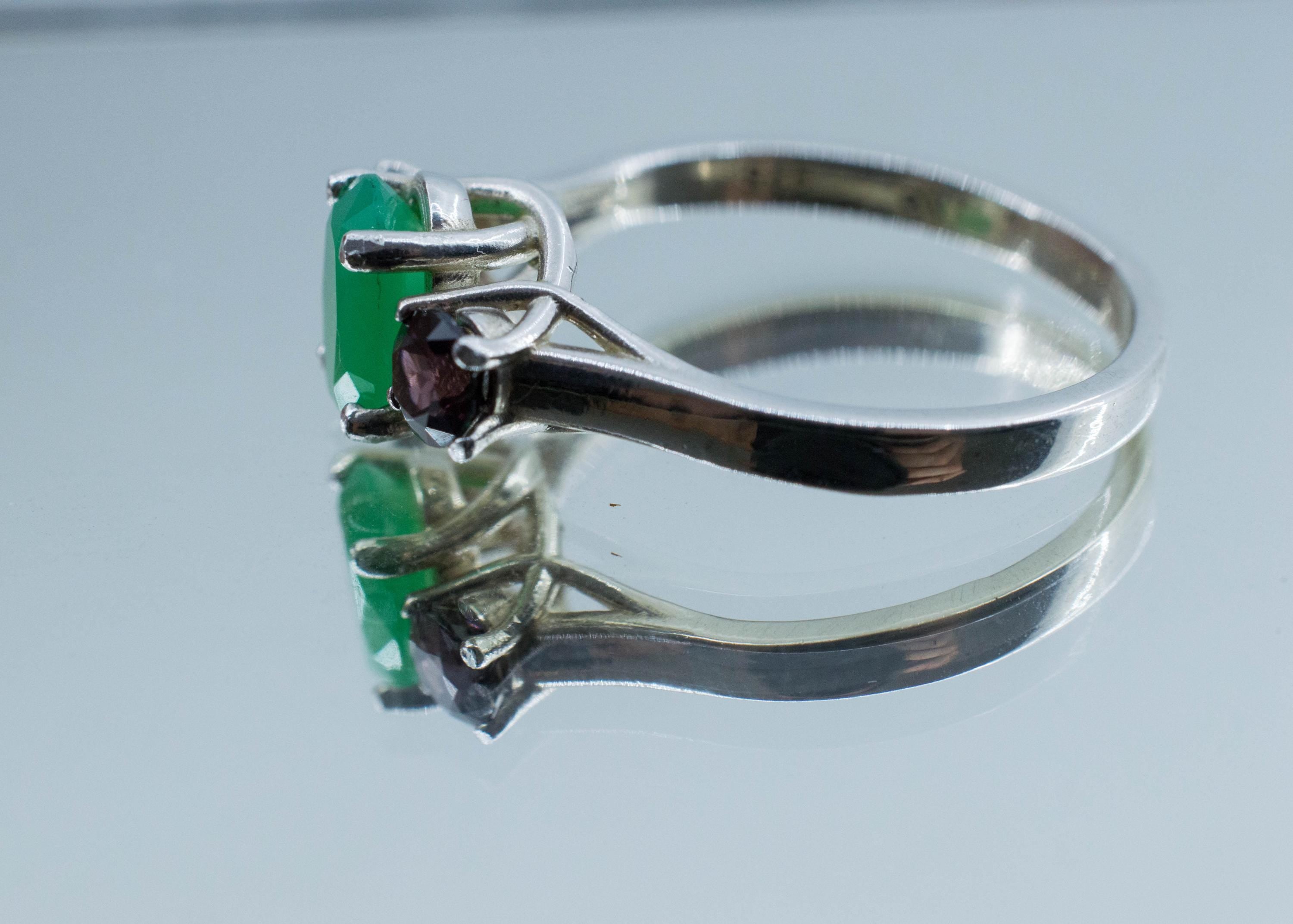 Chrysoprase and Zircon Ring, Natural Untreated Australian Chrysoprase