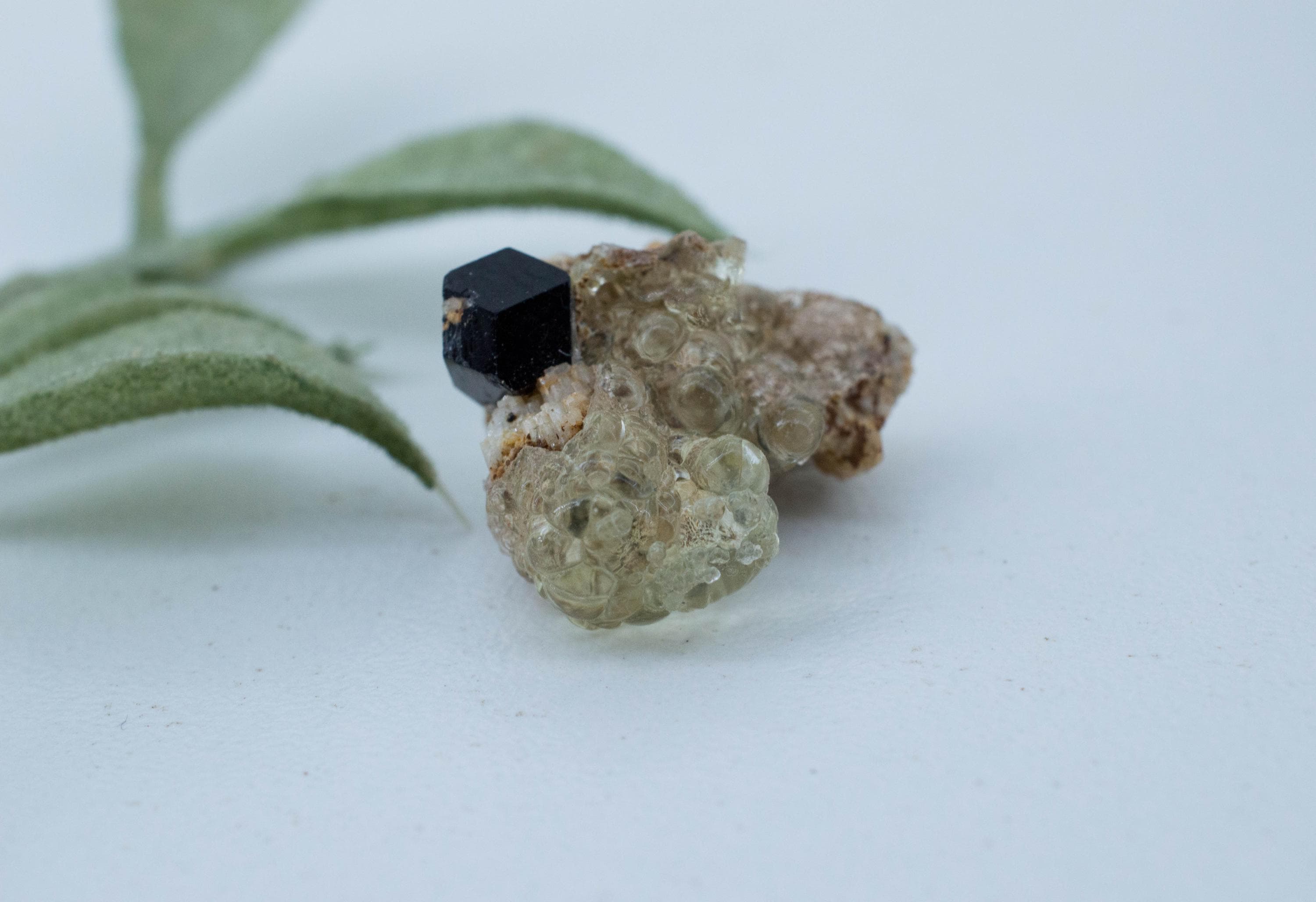 Hyalite Opal and Black Tourmaline Specimen; Natural Untreated Erongo Namibia Fluorescent Opal; 19.390cts