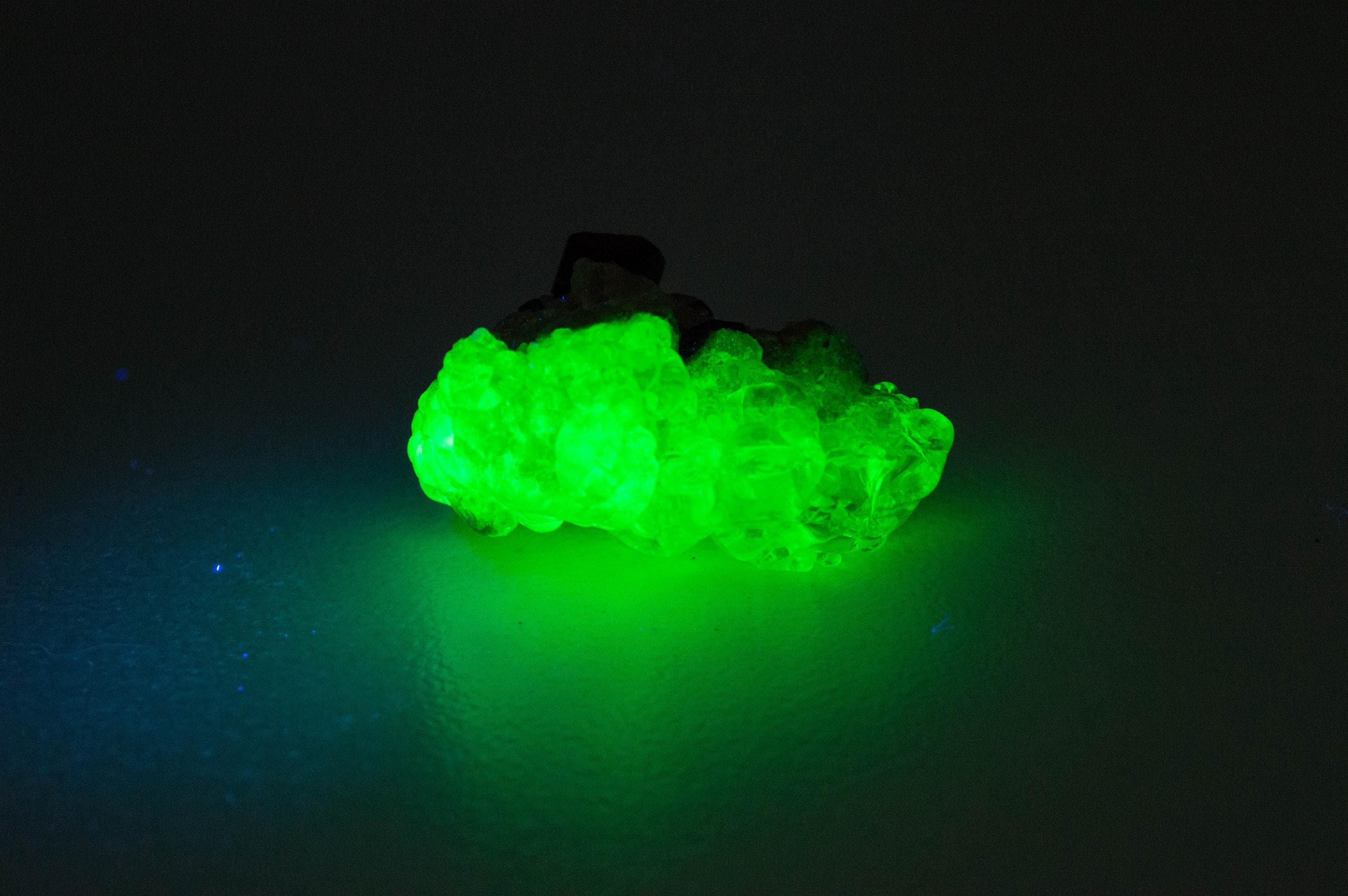 Hyalite Opal and Black Tourmaline Specimen; Natural Untreated Erongo Namibia Fluorescent Opal; 26.665cts