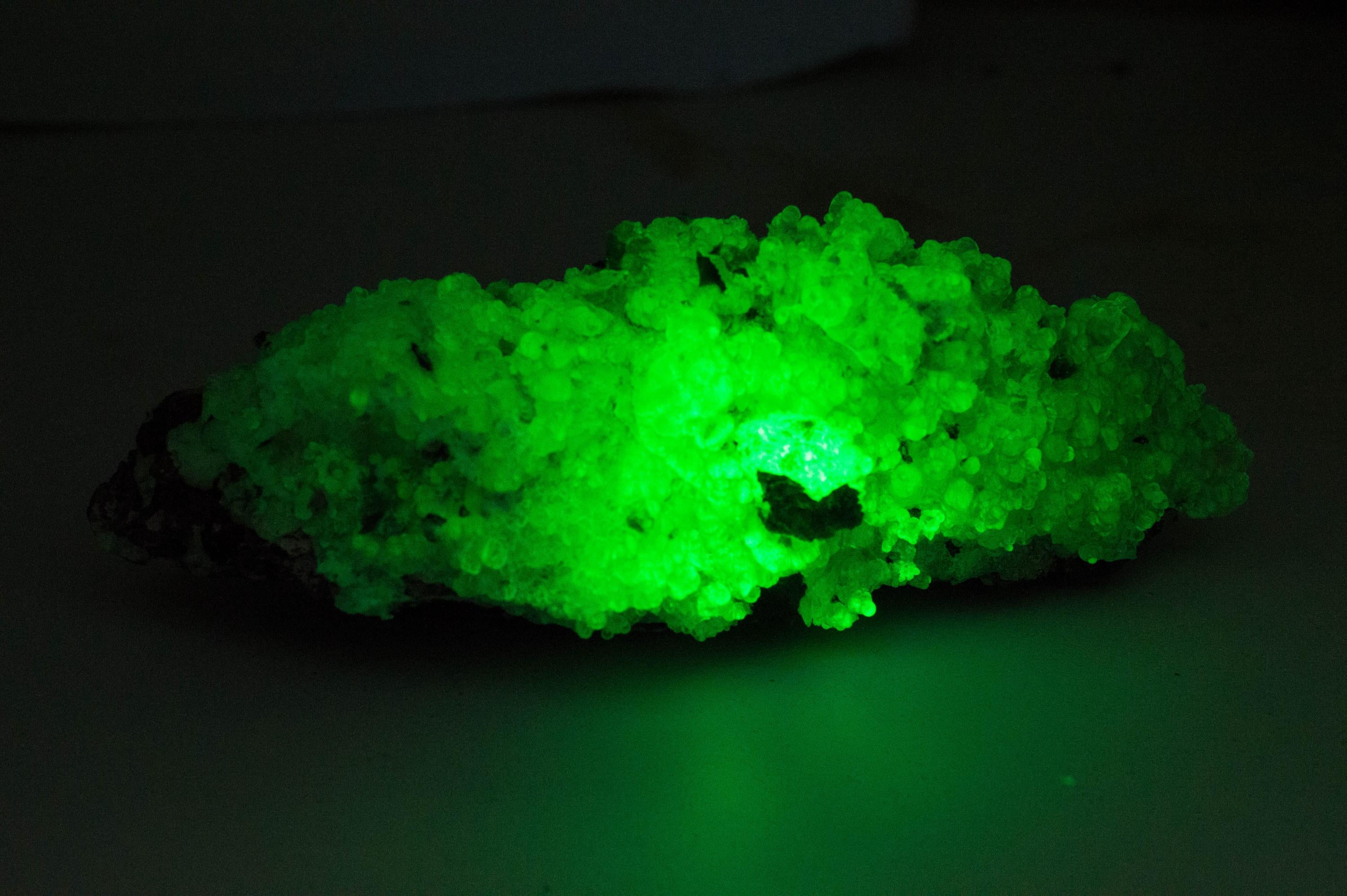 Hyalite Opal and Smoky Quartz Specimen; Natural Untreated Erongo Namibia Fluorescent Opal "Taco"; 200.23grams