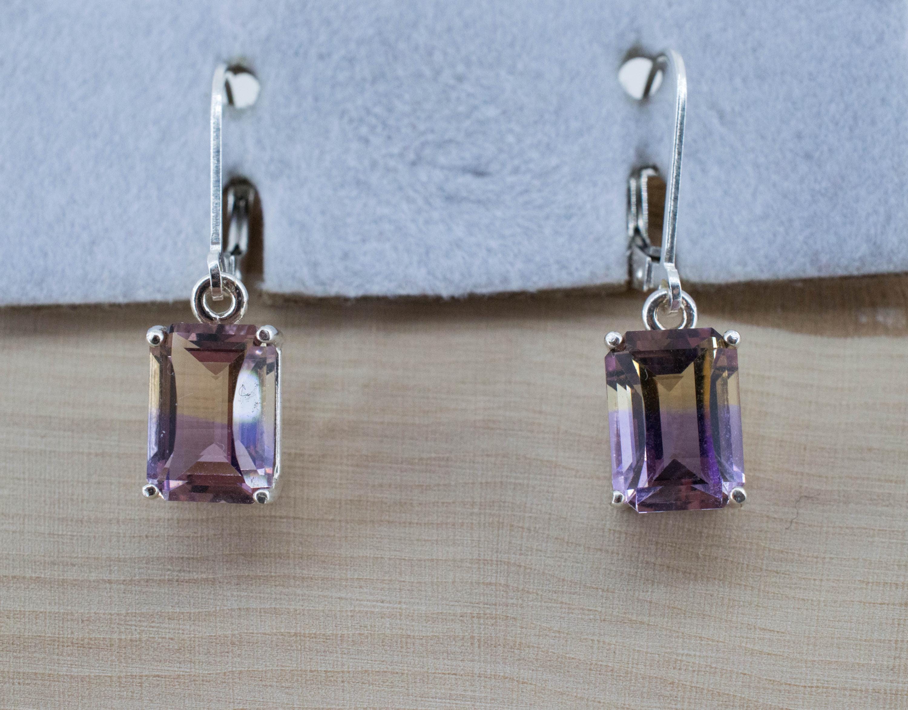 Ametrine Earrings; Natural Untreated Bolivian Ametrine; 4.590cts