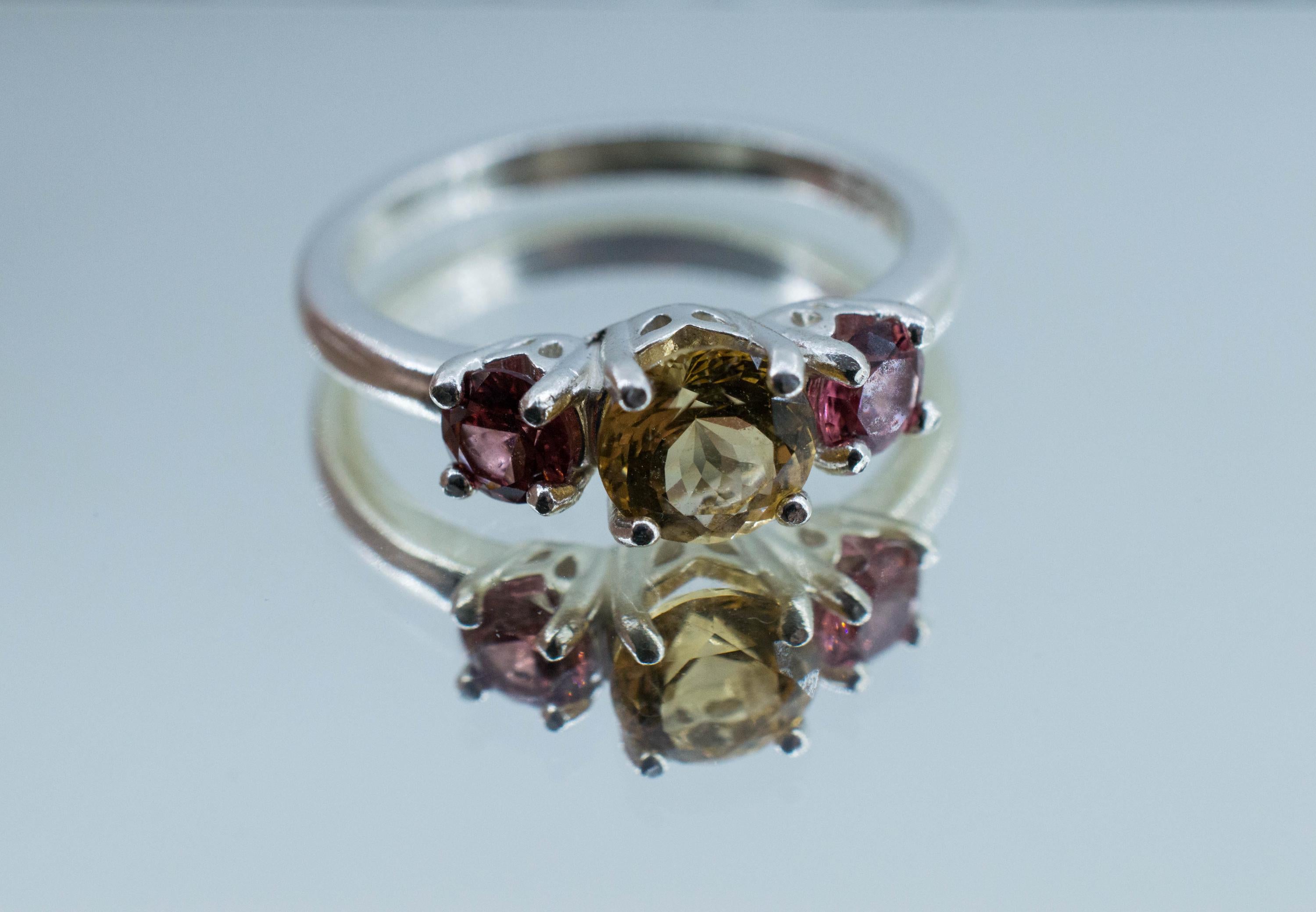 Heliodor and Garnet Ring, Natural Untreated Brazil Golden Beryl; 0.800cts