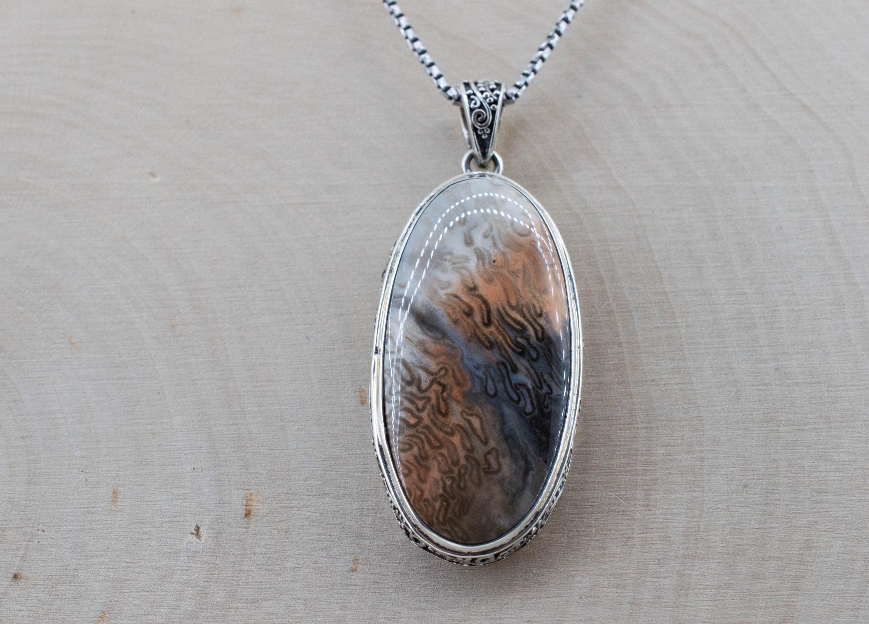 Petrified Fern Pendant; Natural Untreated Brazil Petrified Fern; 35x18mm