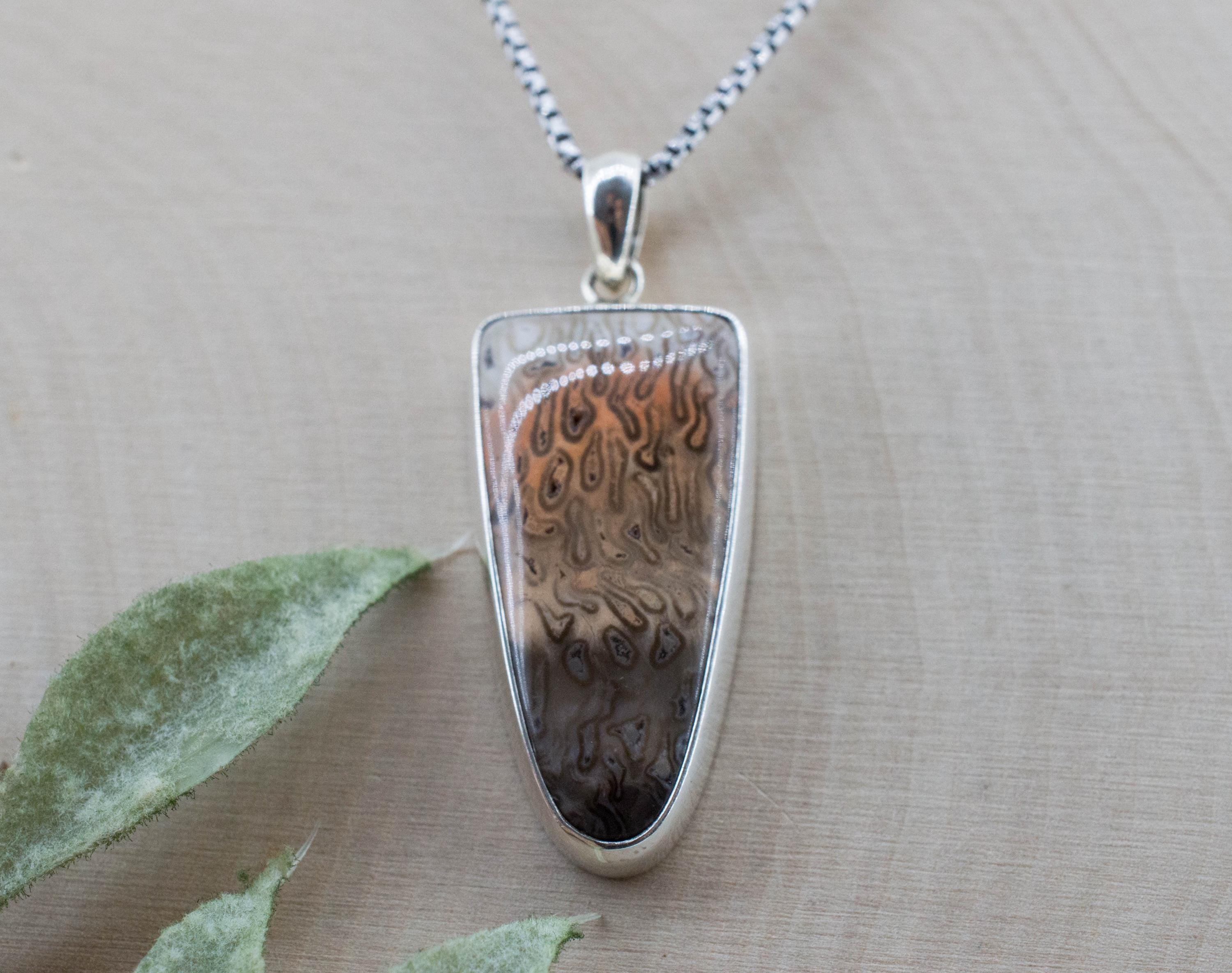 Petrified Fern Pendant; Natural Untreated Brazil Petrified Fern; 29x14mm