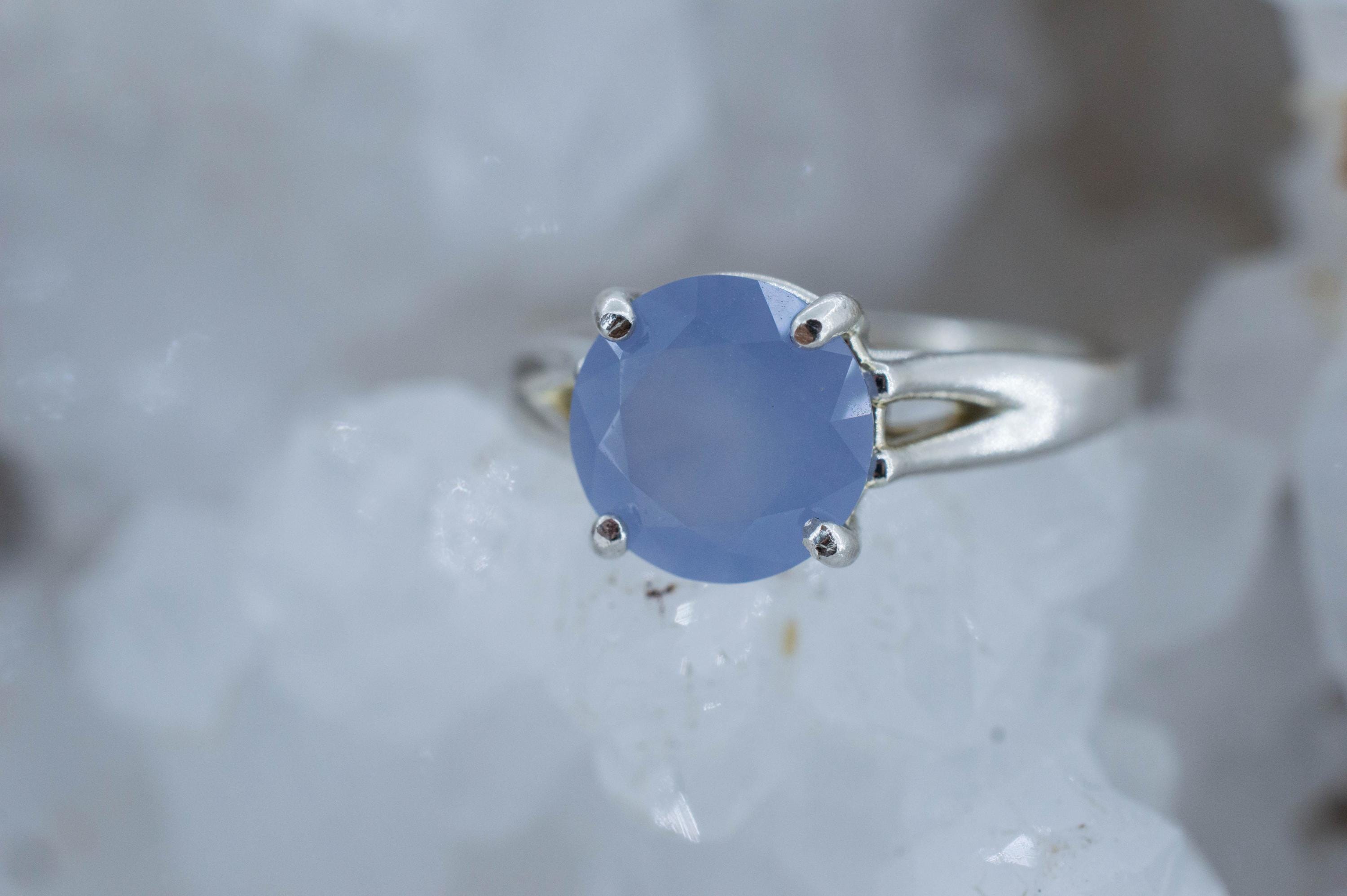 Blue Agate Ring; Natural Untreated Namibia Blue Agate; 2.050cts