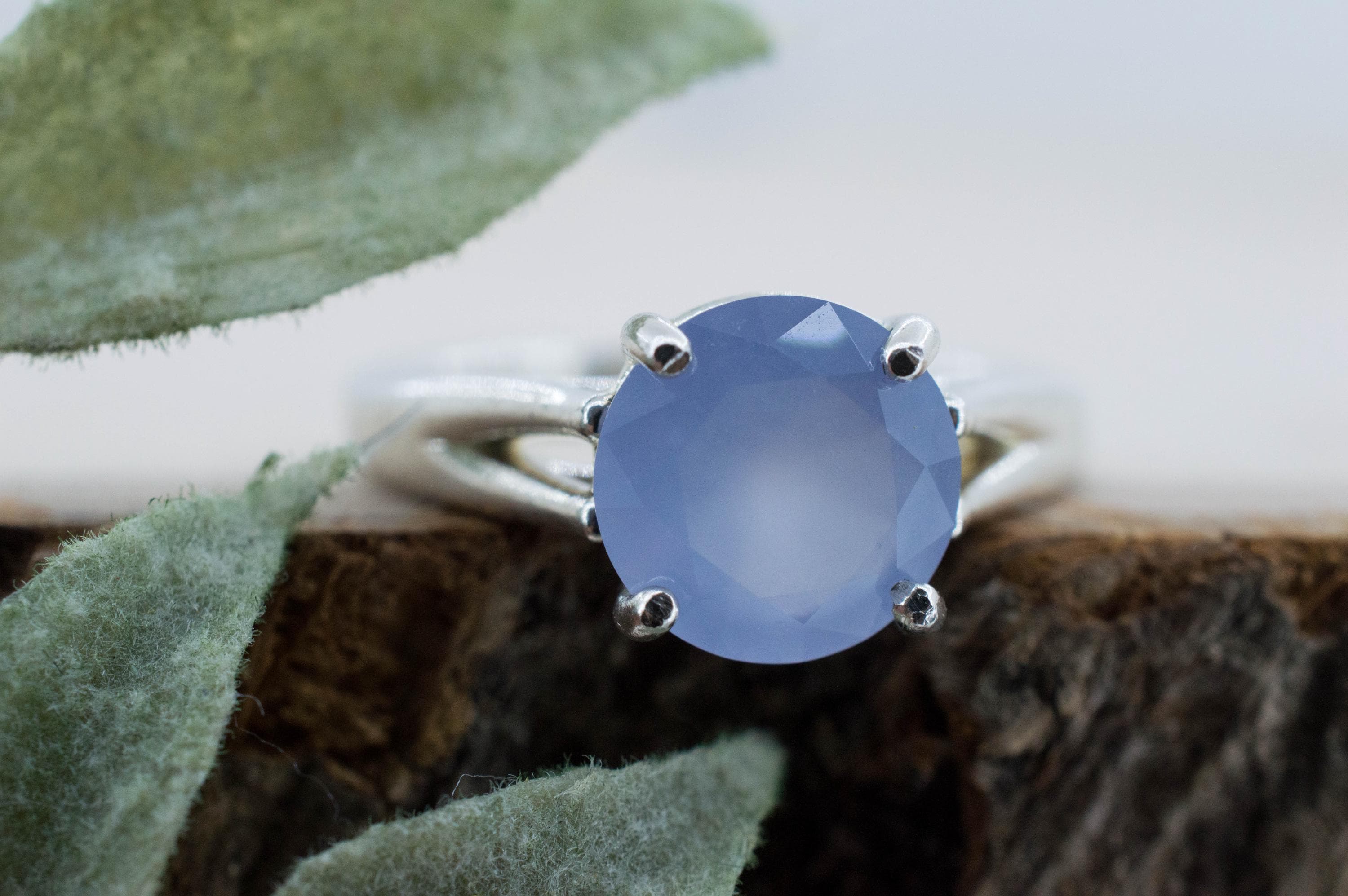 Blue Agate Ring; Natural Untreated Namibia Blue Agate; 2.050cts
