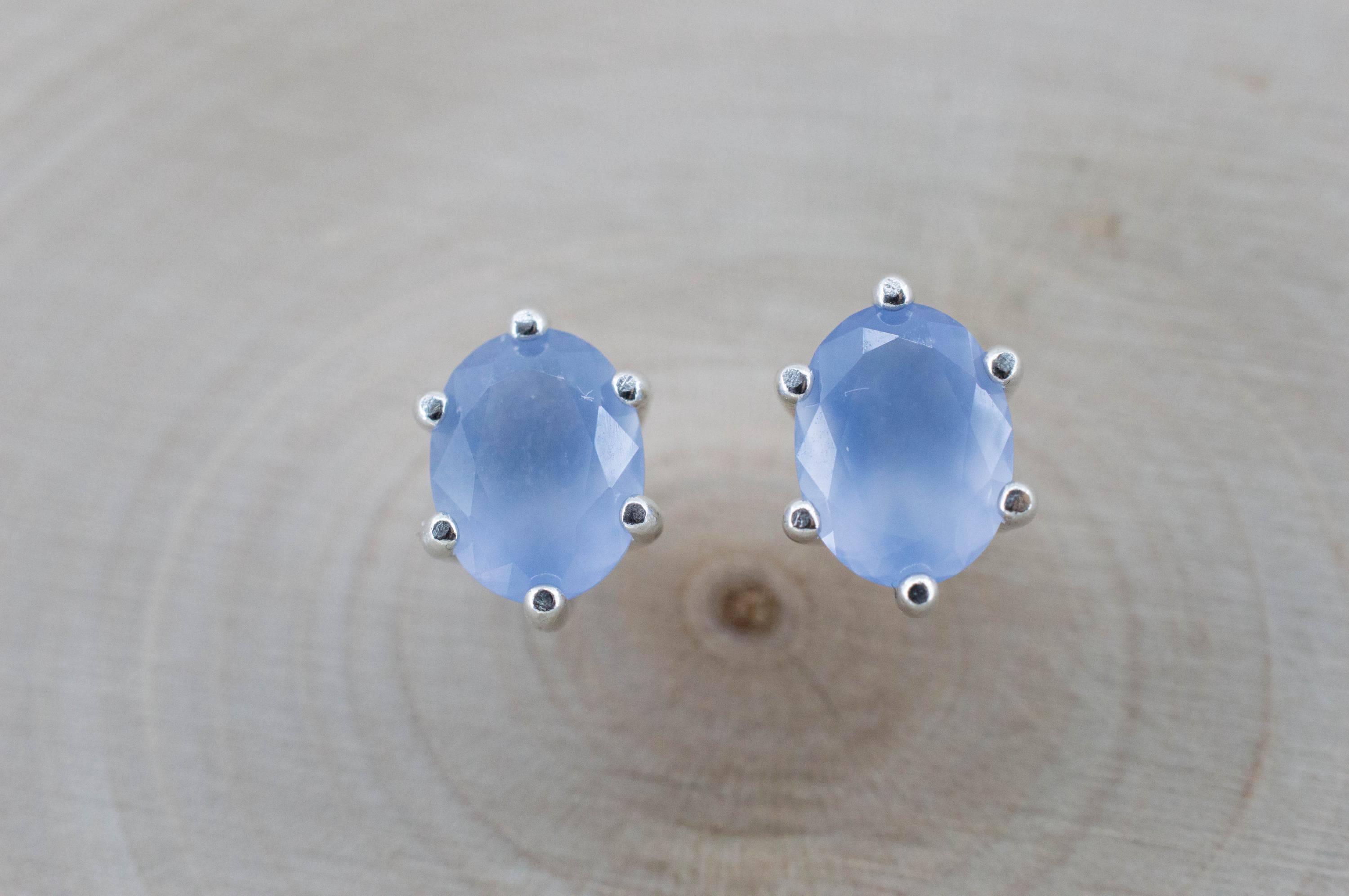 Blue Agate Earrings; Natural Untreated Namibia Agate; 2.110cts