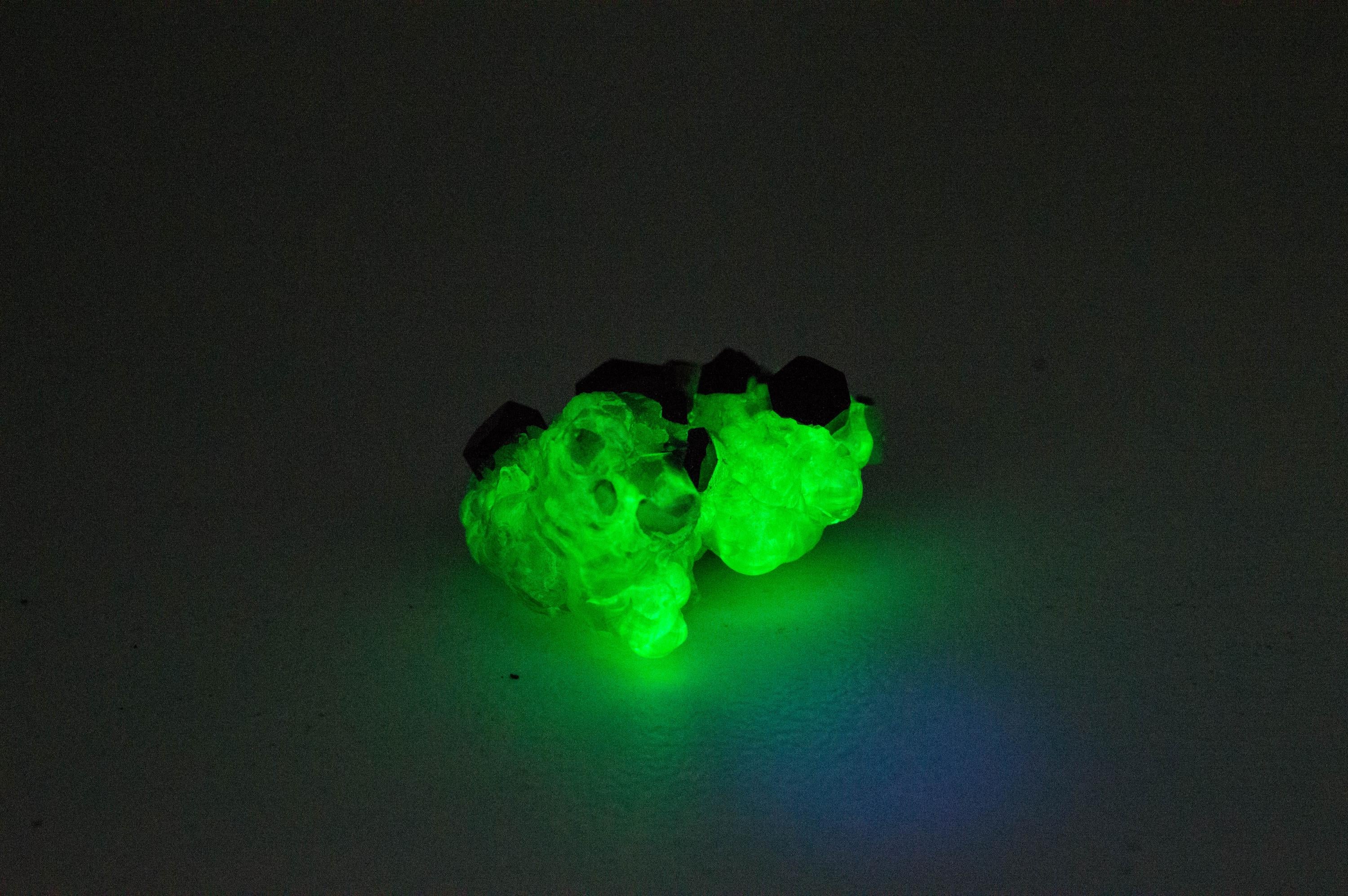 Hyalite Opal and Black Tourmaline Specimen; Natural Untreated Erongo Namibia Fluorescent Opal; 11.295cts