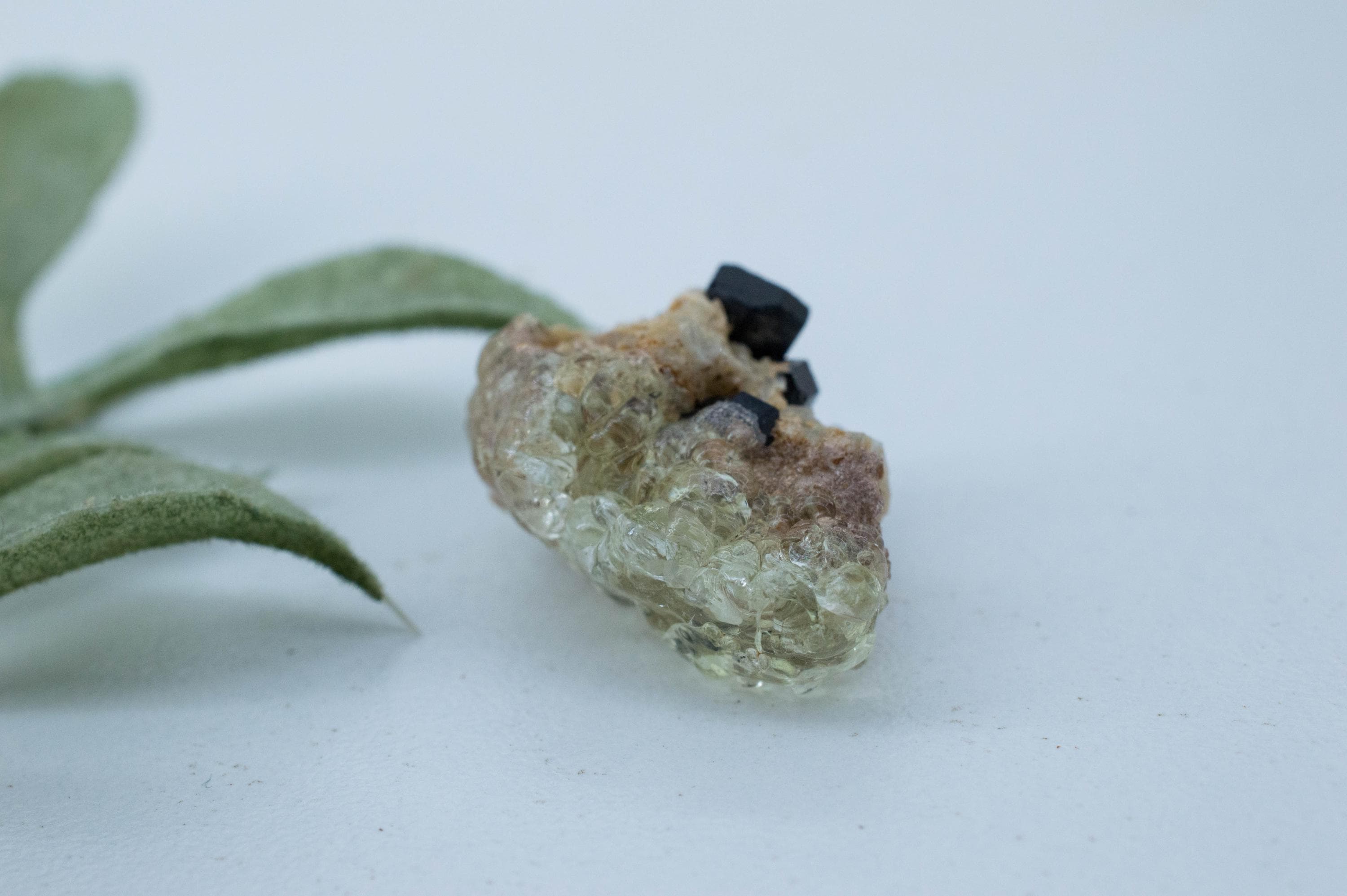 Hyalite Opal and Black Tourmaline Specimen; Natural Untreated Erongo Namibia Fluorescent Opal; 26.665cts