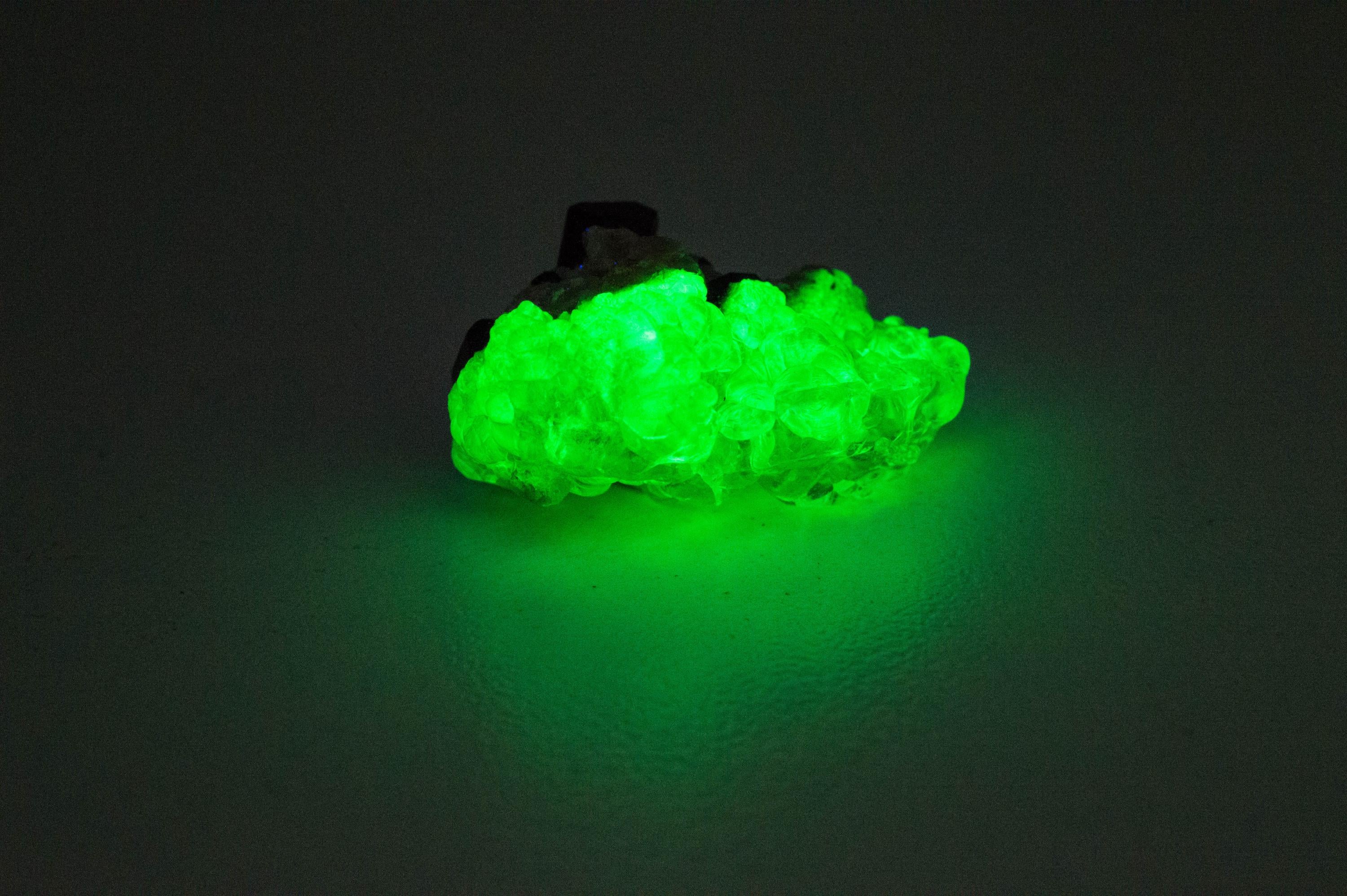 Hyalite Opal and Black Tourmaline Specimen; Natural Untreated Erongo Namibia Fluorescent Opal; 26.665cts