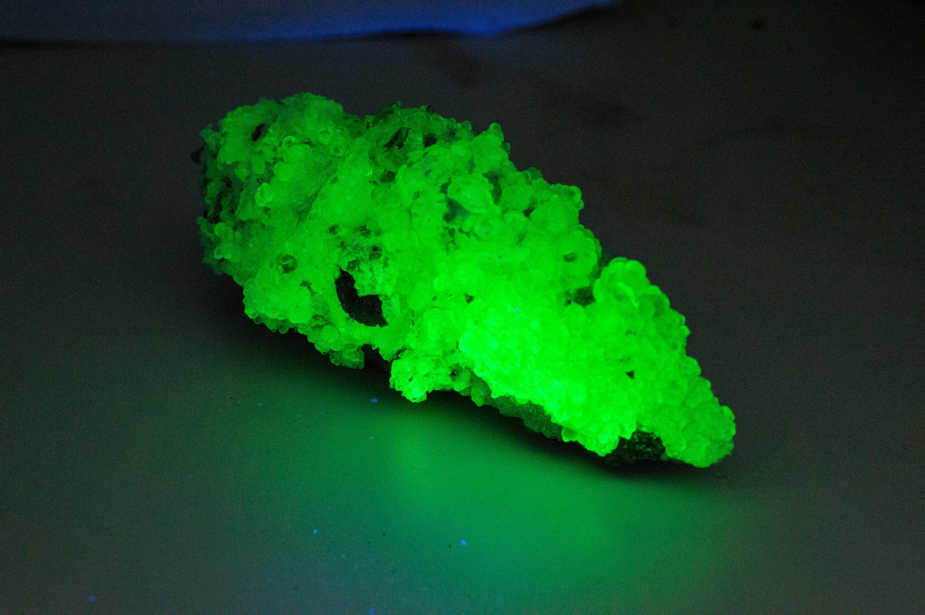 Hyalite Opal and Smoky Quartz Specimen; Natural Untreated Erongo Namibia Fluorescent Opal "Taco"; 200.23grams