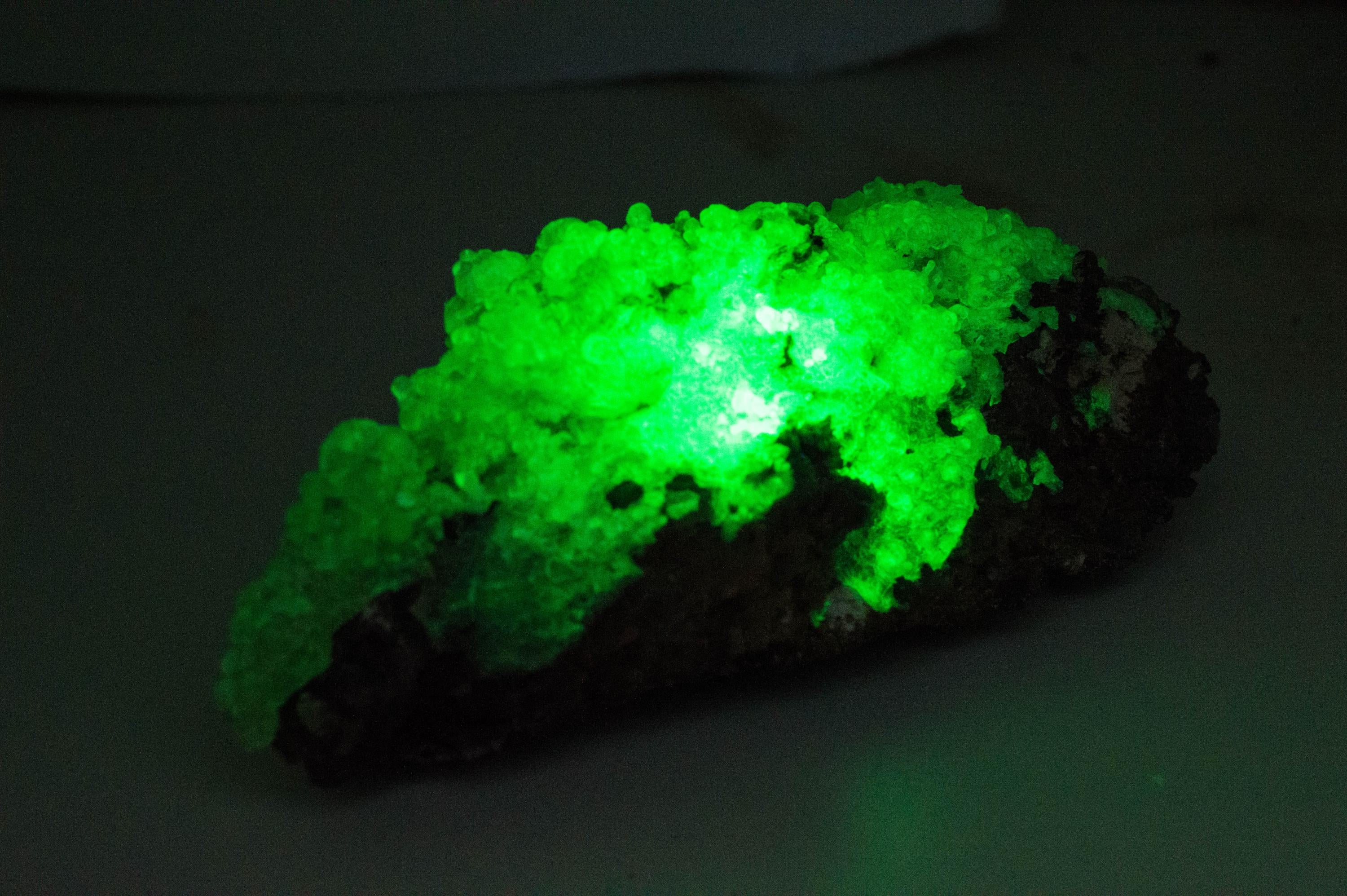 Hyalite Opal and Smoky Quartz Specimen; Natural Untreated Erongo Namibia Fluorescent Opal "Taco"; 200.23grams