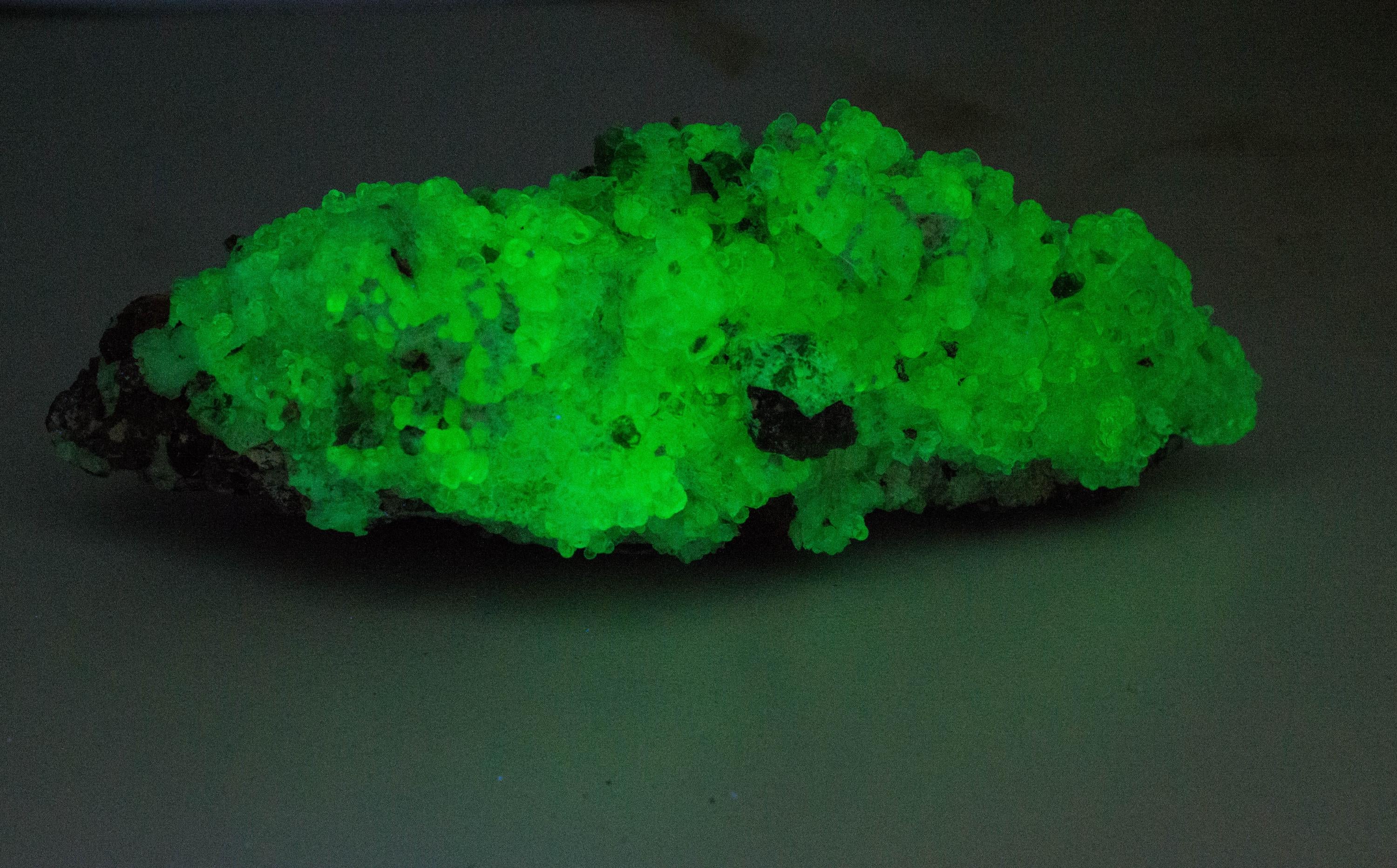 Hyalite Opal and Smoky Quartz Specimen; Natural Untreated Erongo Namibia Fluorescent Opal "Taco"; 200.23grams