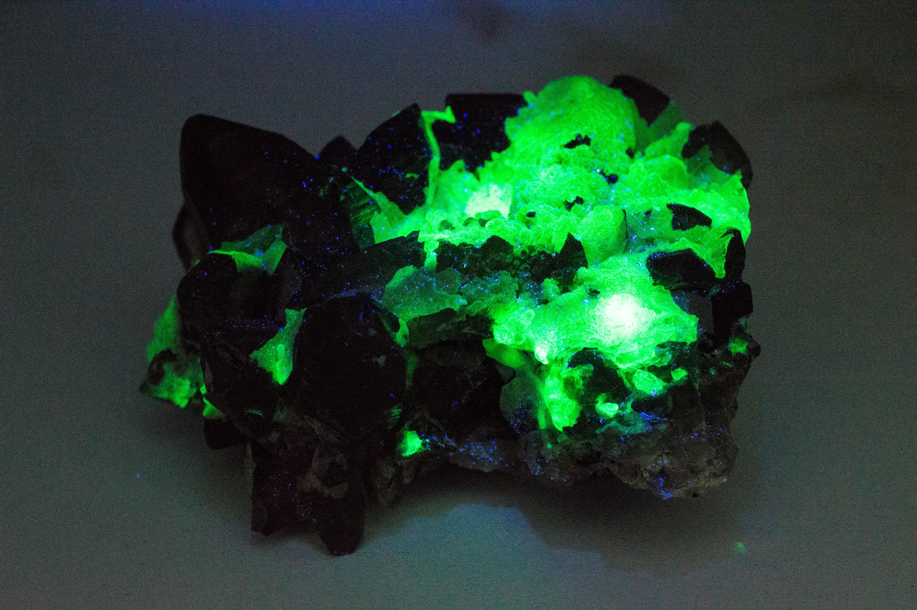 Hyalite Opal and Smoky Quartz Cluster; Natural Untreated Erongo Namibia Fluorescent Opal; 205.24grams
