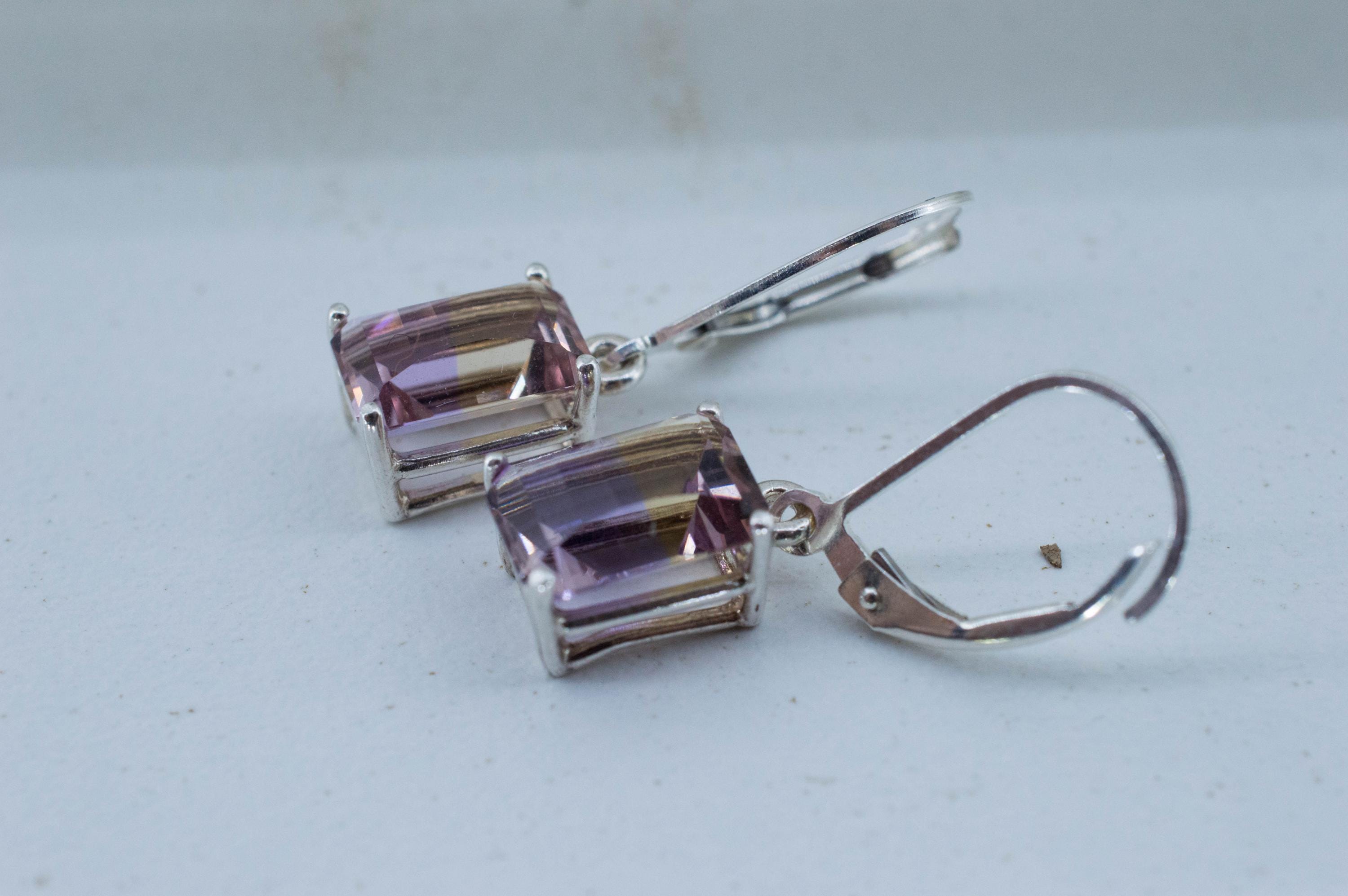 Ametrine Earrings; Natural Untreated Bolivian Ametrine; 4.590cts