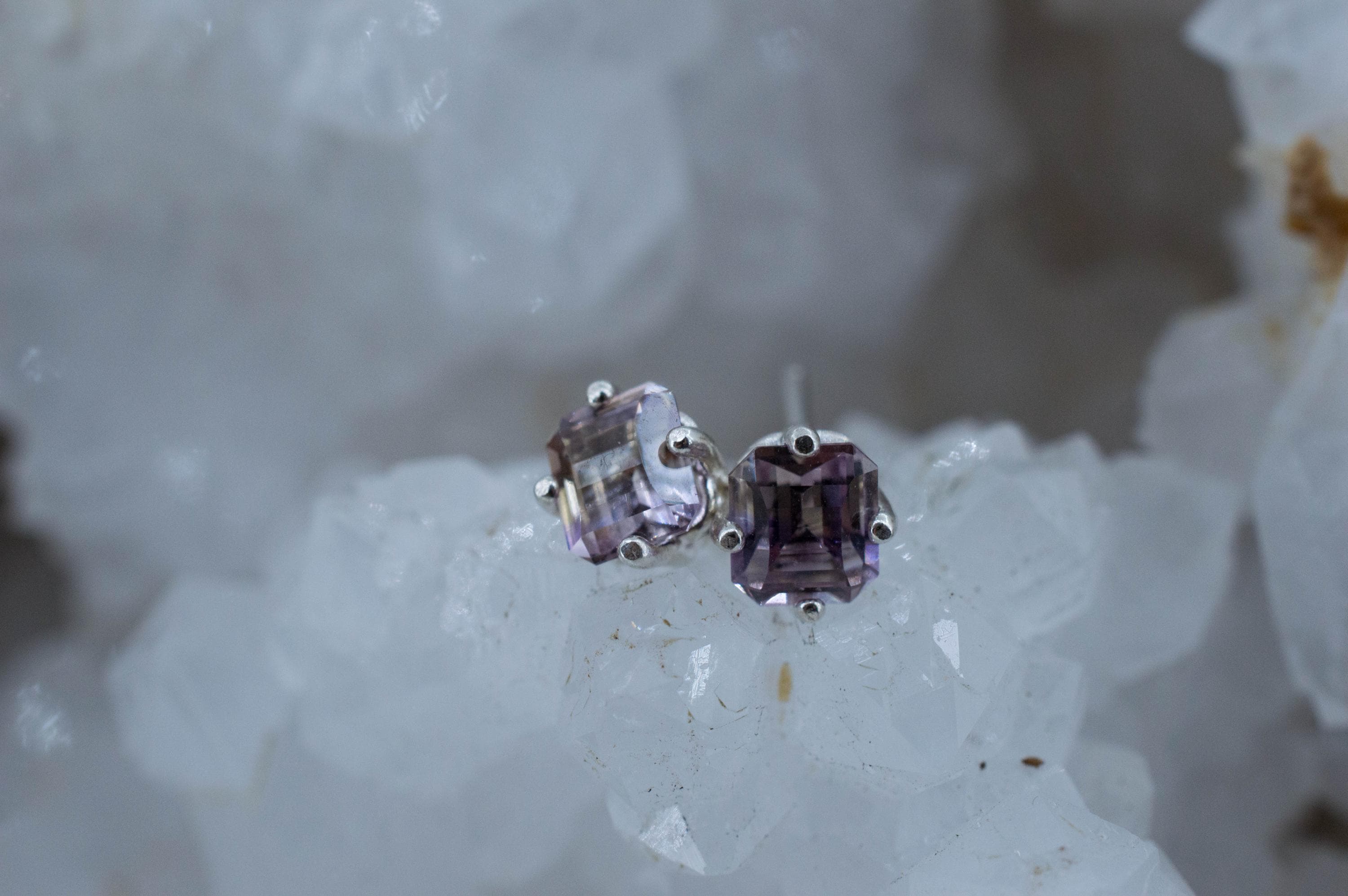 Ametrine Earrings; Natural Untreated Bolivia Ametrine; 0.940cts