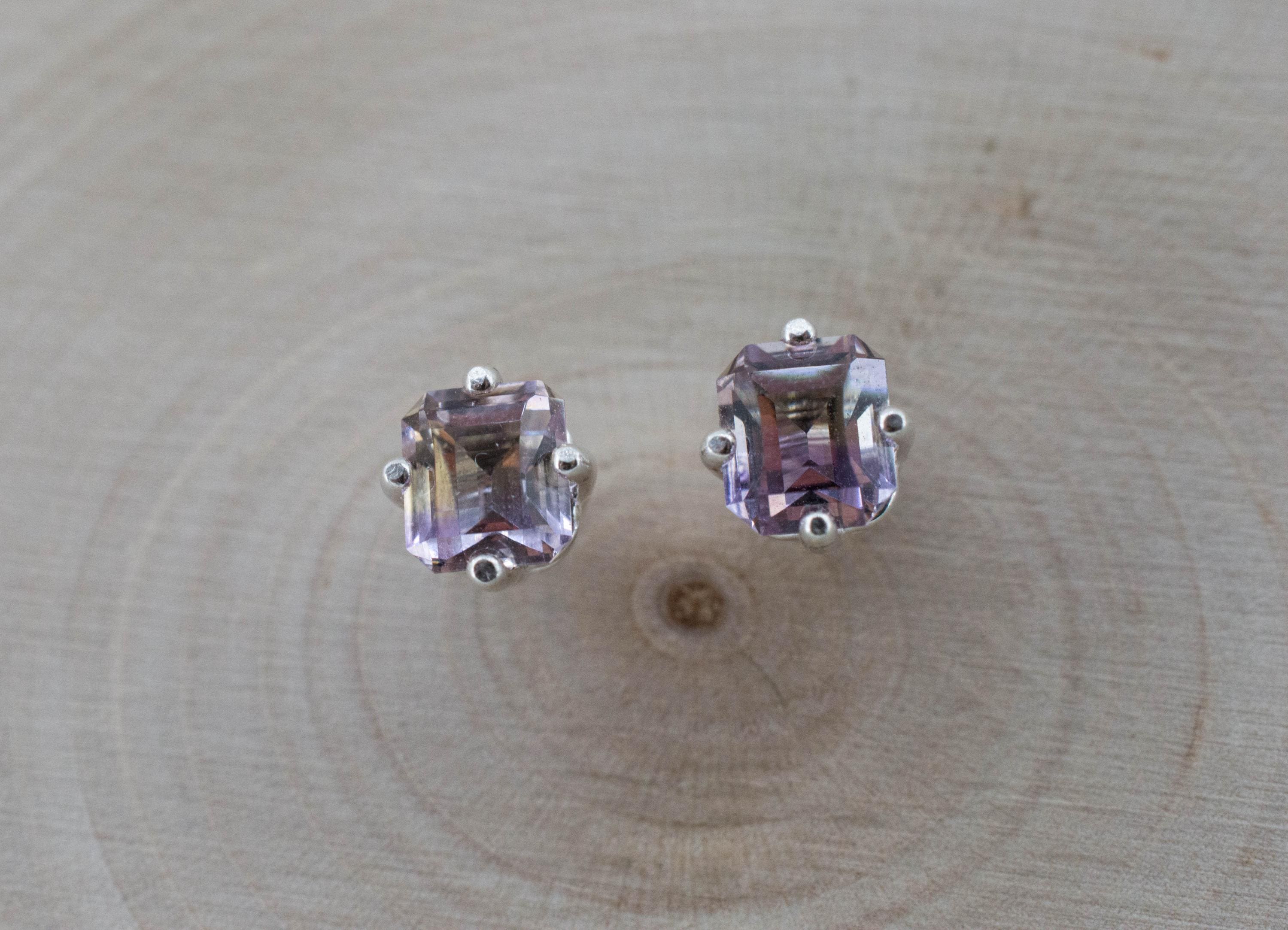Ametrine Earrings; Natural Untreated Bolivia Ametrine; 0.940cts