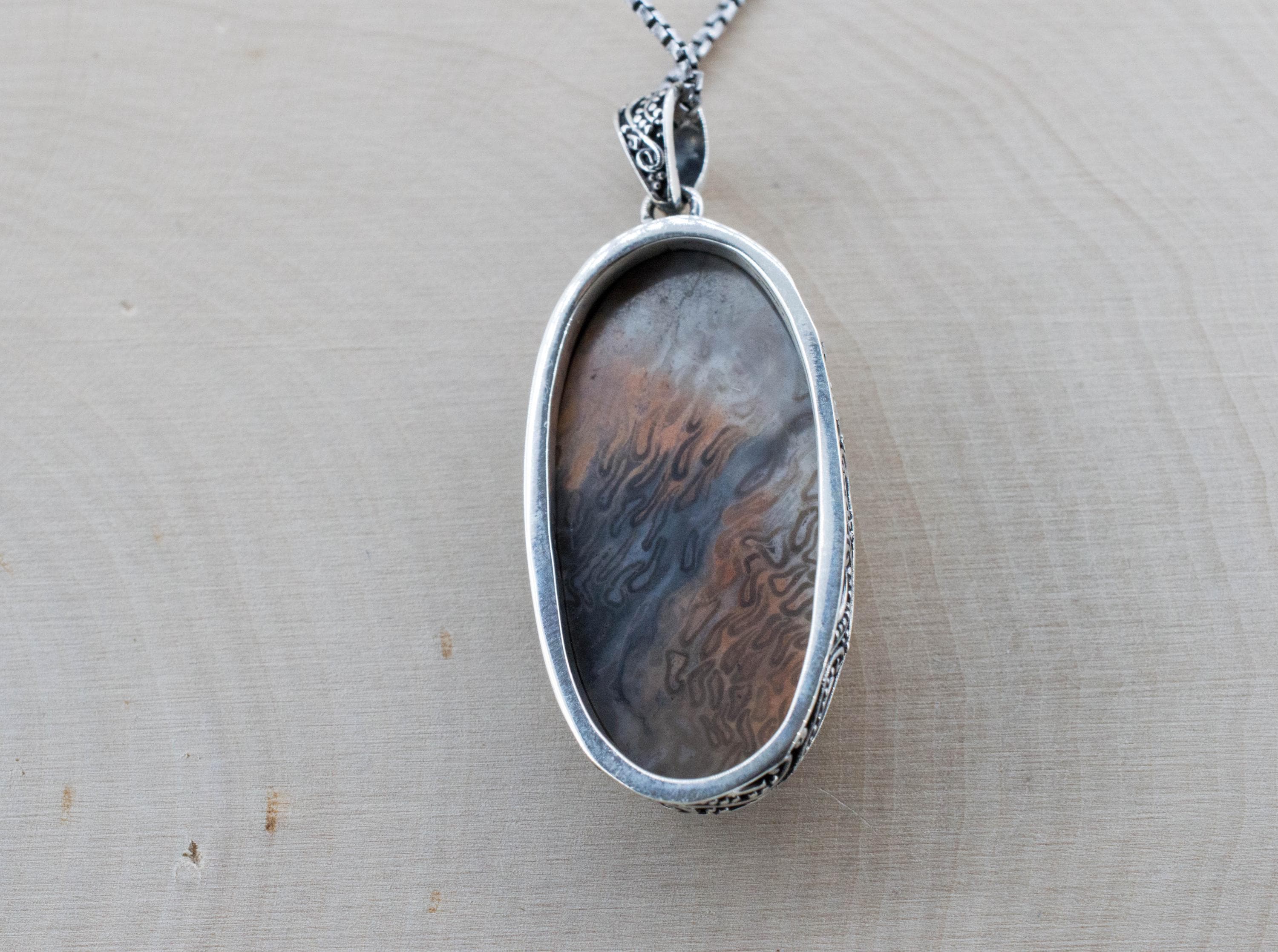 Petrified Fern Pendant; Natural Untreated Brazil Petrified Fern; 35x18mm