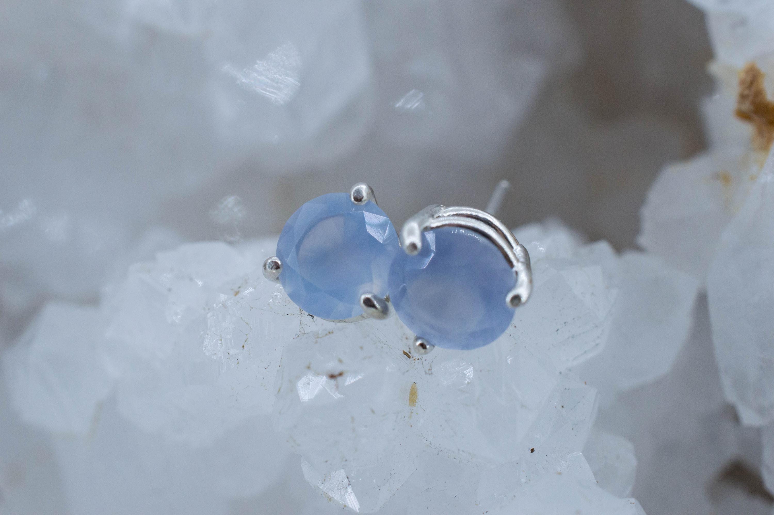 Blue Agate Earrings; Natural Untreated Namibia Agate; 2.005cts