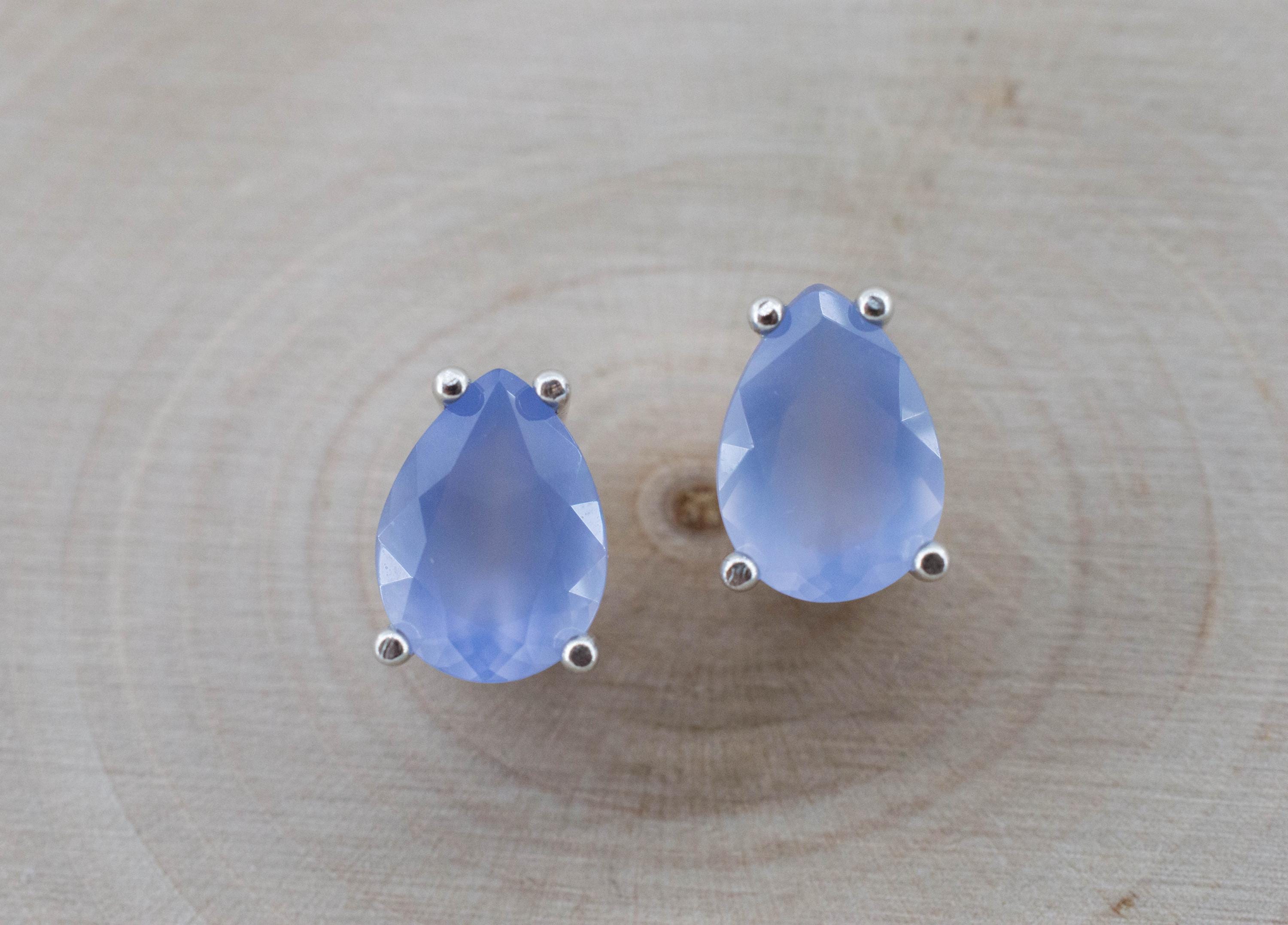 Blue Agate Earrings; Natural Untreated Namibia Agate; 2.370cts