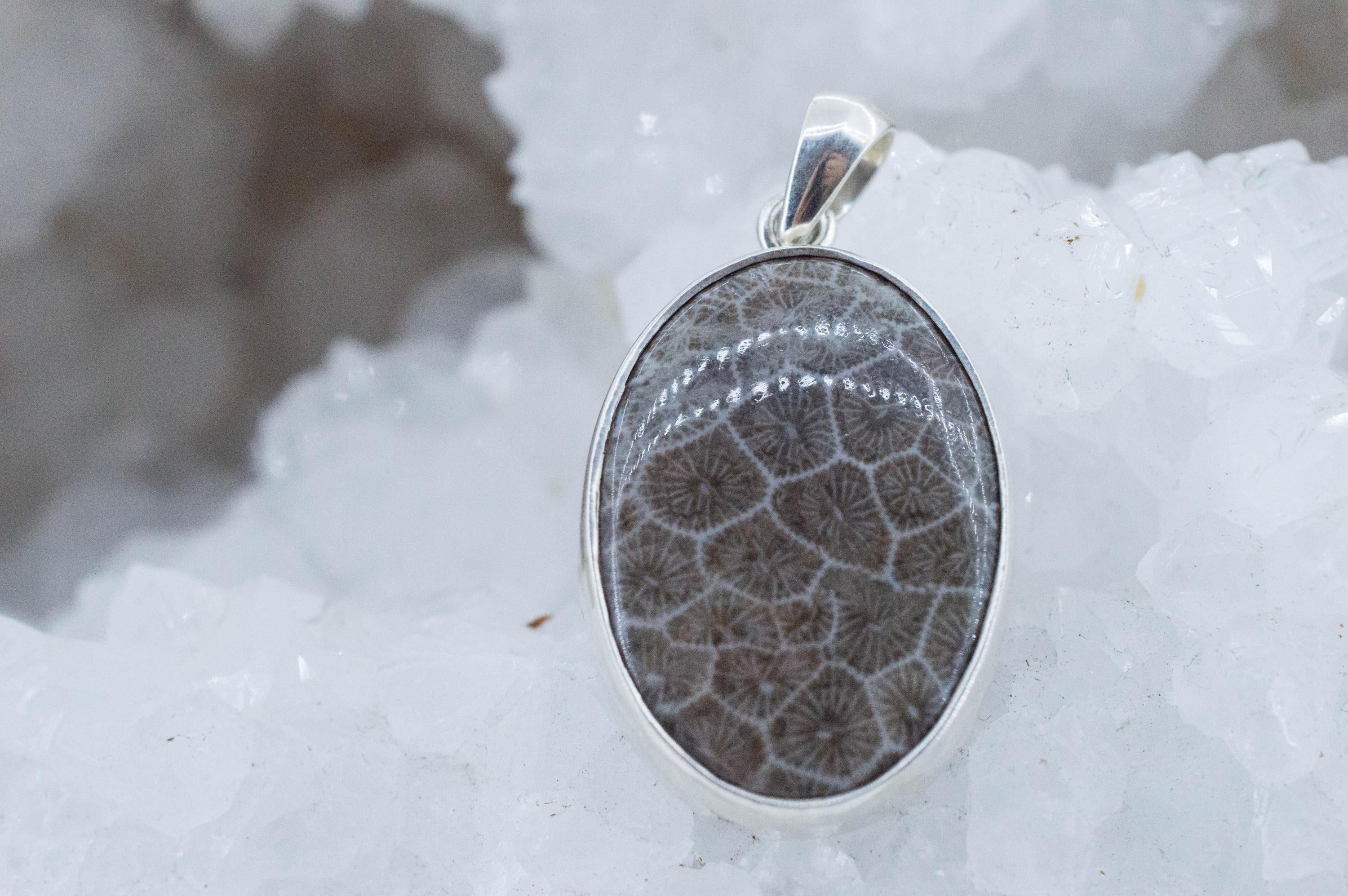 Petoskey Stone Pendant; Natural Untreated Michigan Fossil Coral