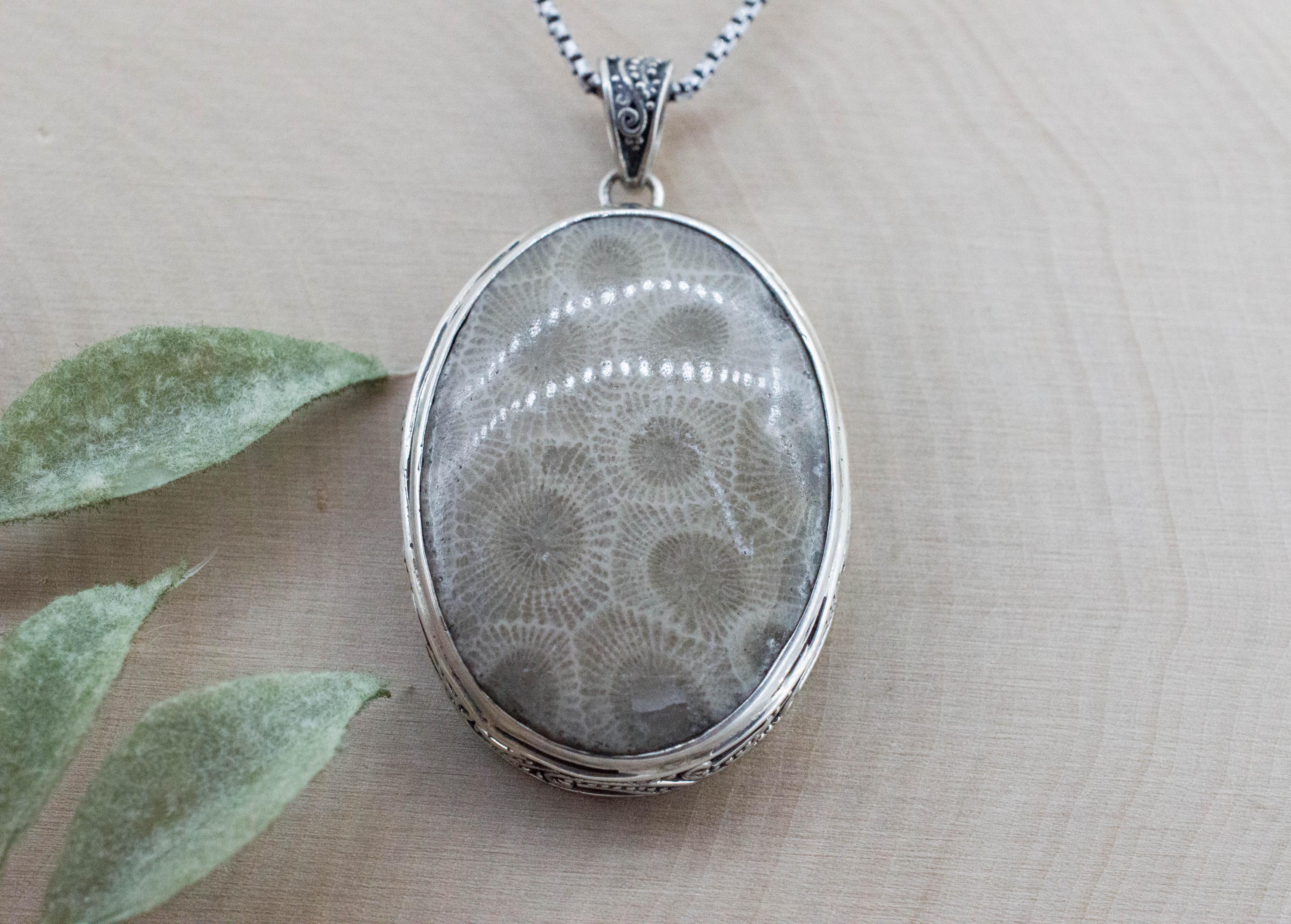 Petoskey Stone Pendant; Natural Untreated Michigan Fossil Coral Necklace