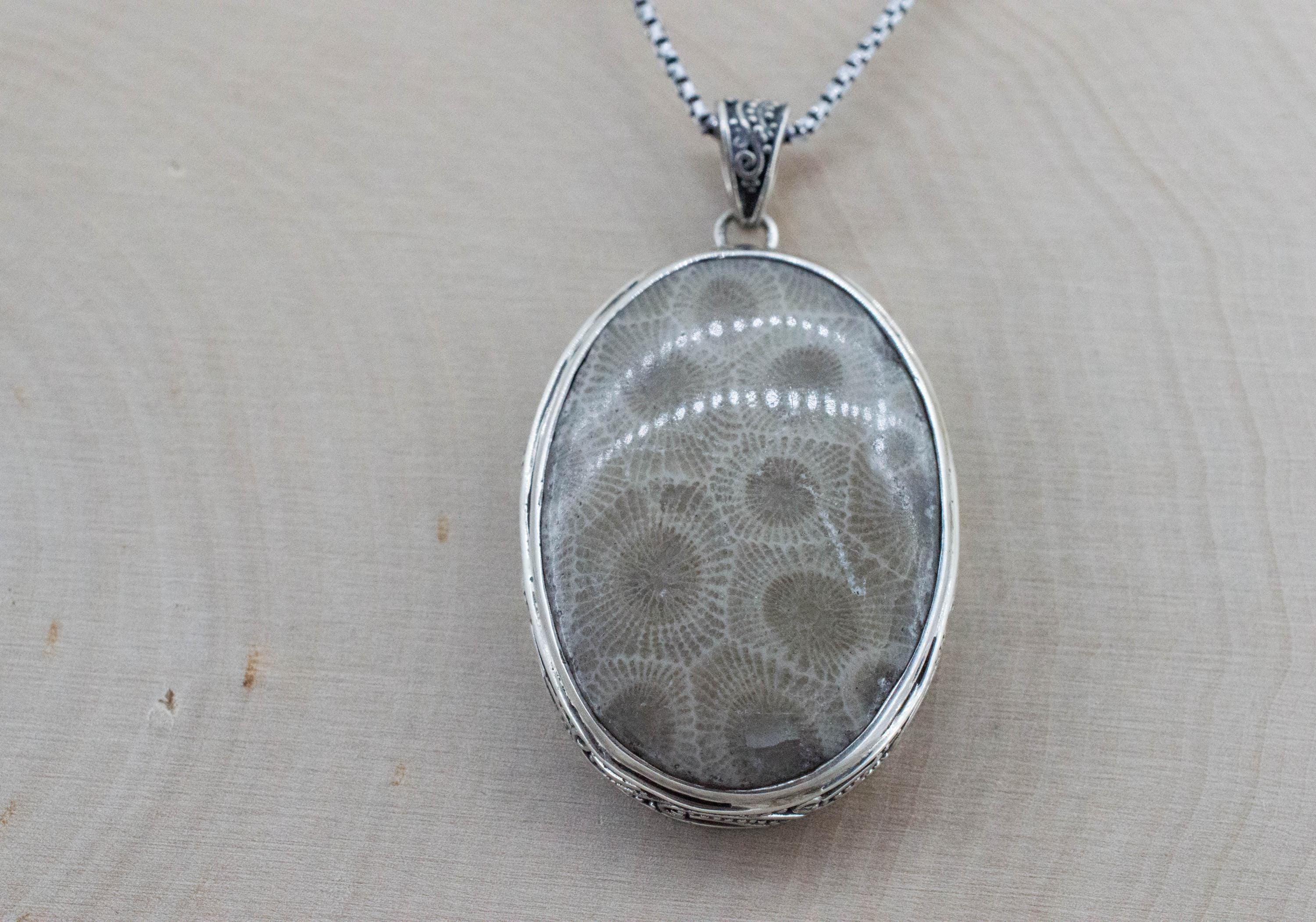 Petoskey Stone Pendant; Natural Untreated Michigan Fossil Coral Necklace
