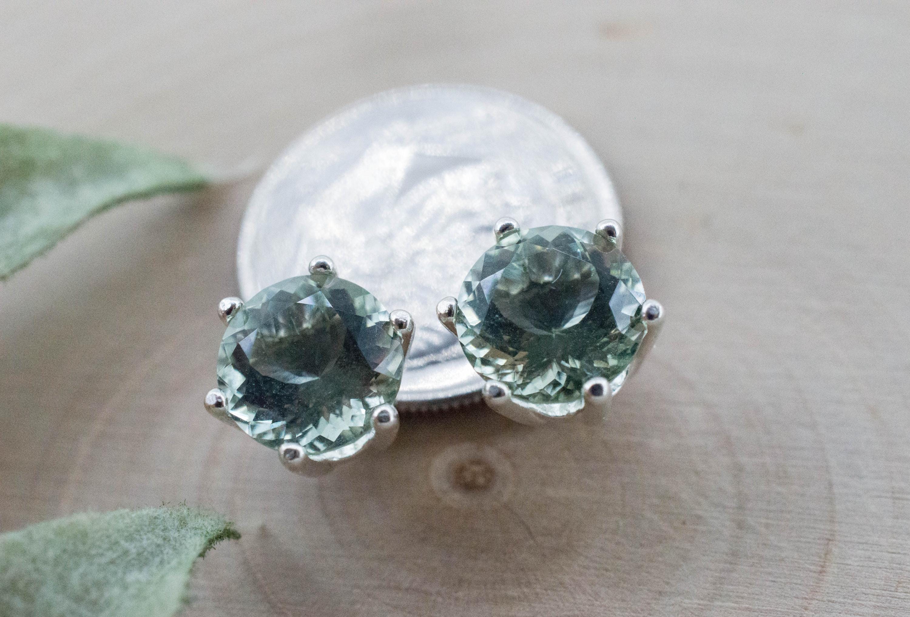 Prasiolite Earrings; Natural Brazilian Green Amethyst; 2.995cts