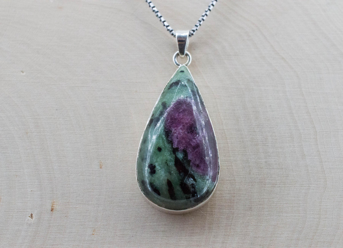Ruby Zoisite Pendant; Natural Untreated Tanzania Anyolite; 34x19mm