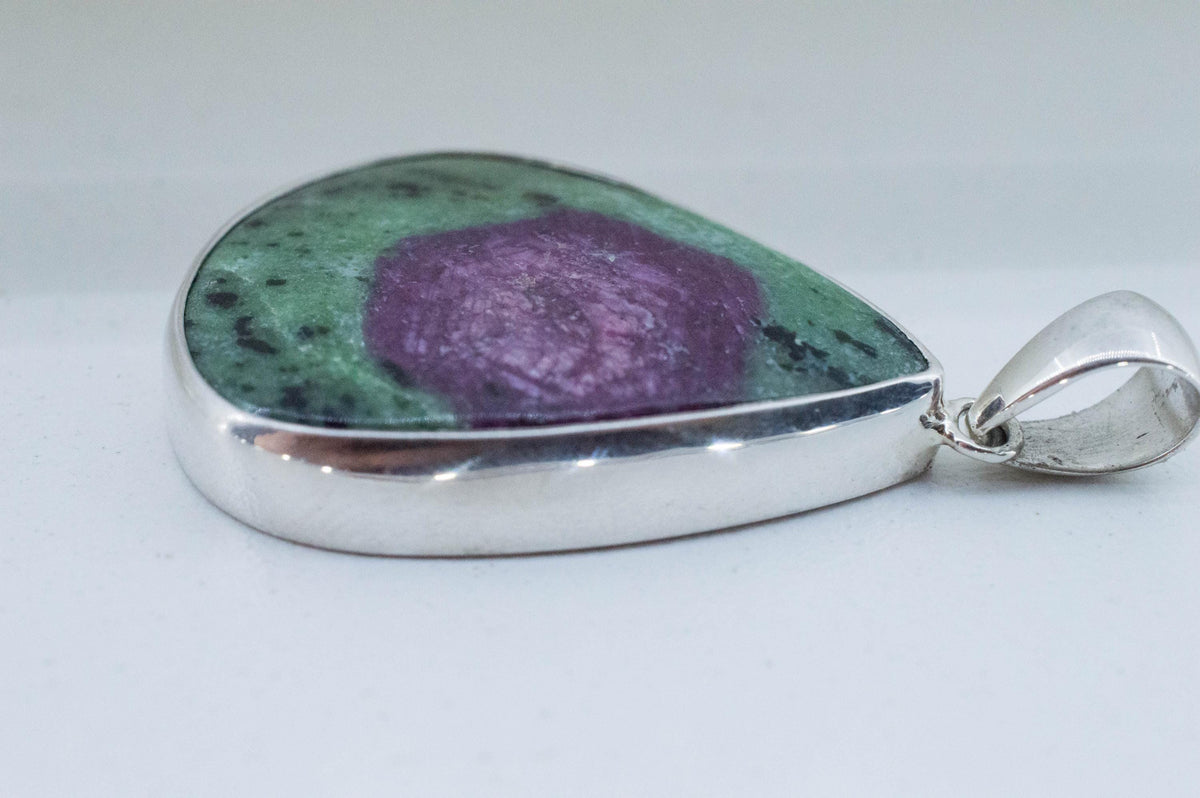 Ruby Zoisite Pendant; Natural Untreated Tanzania Anyolite; 37x27mm