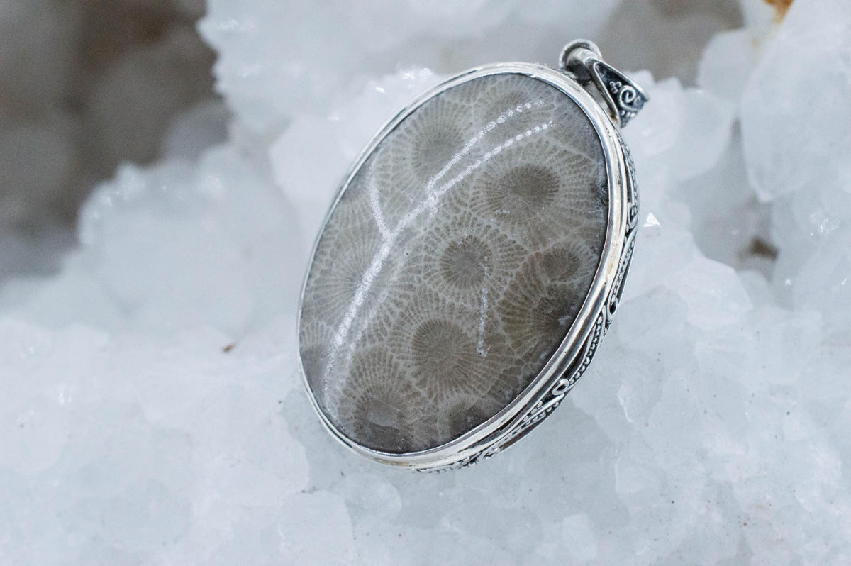 Petoskey Stone Pendant; Natural Untreated Michigan Fossil Coral Necklace