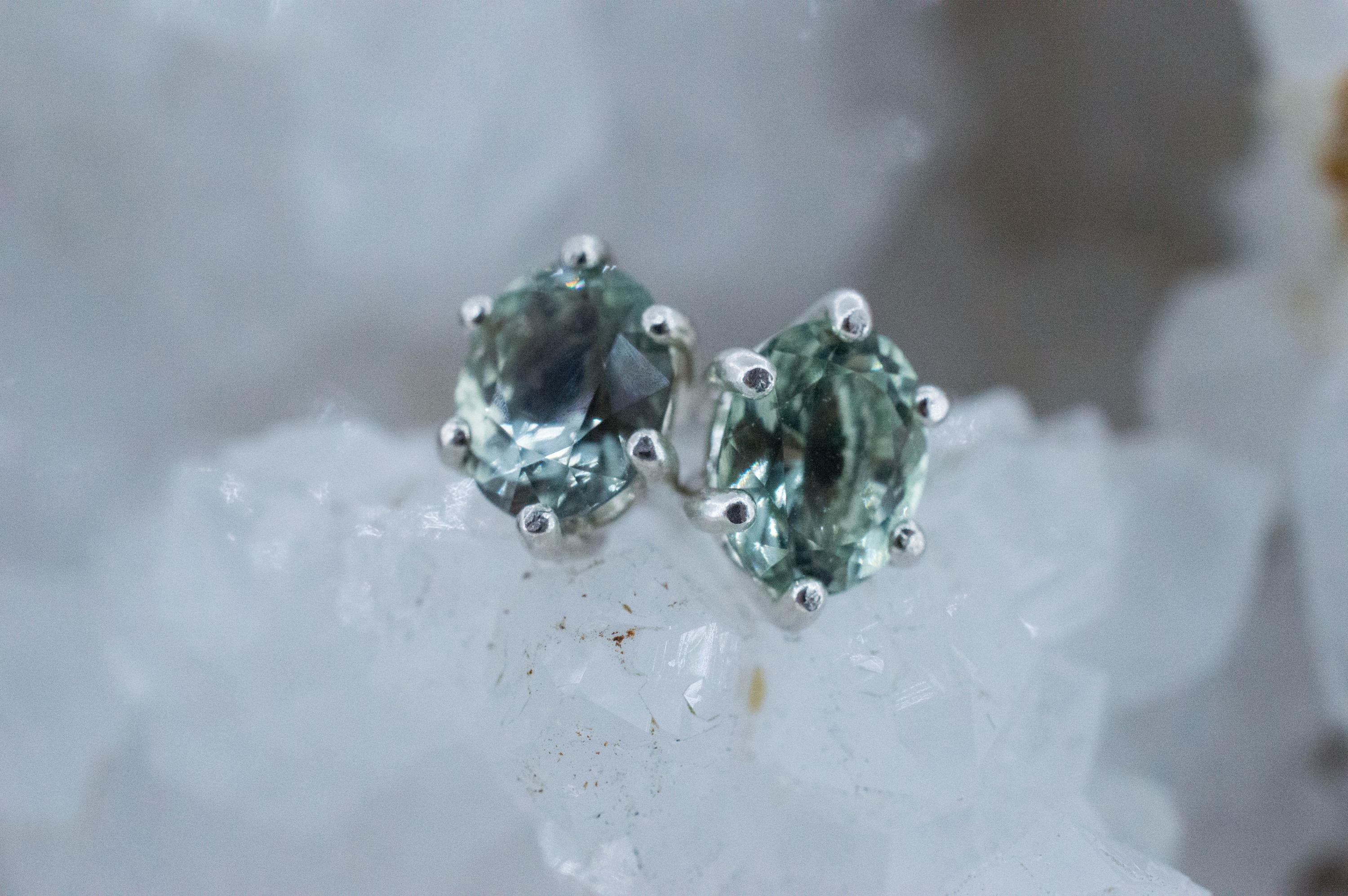 Prasiolite Earrings; Natural Brazilian Green Amethyst; 2.135cts