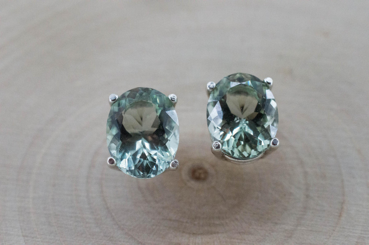 Prasiolite Earrings; Natural Brazilian Green Amethyst; 3.645cts