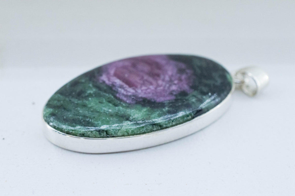 Ruby Zoisite Pendant; Natural Untreated Tanzania Anyolite; 41x23mm