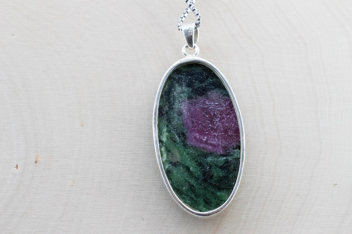Ruby Zoisite Pendant; Natural Untreated Tanzania Anyolite; 41x23mm